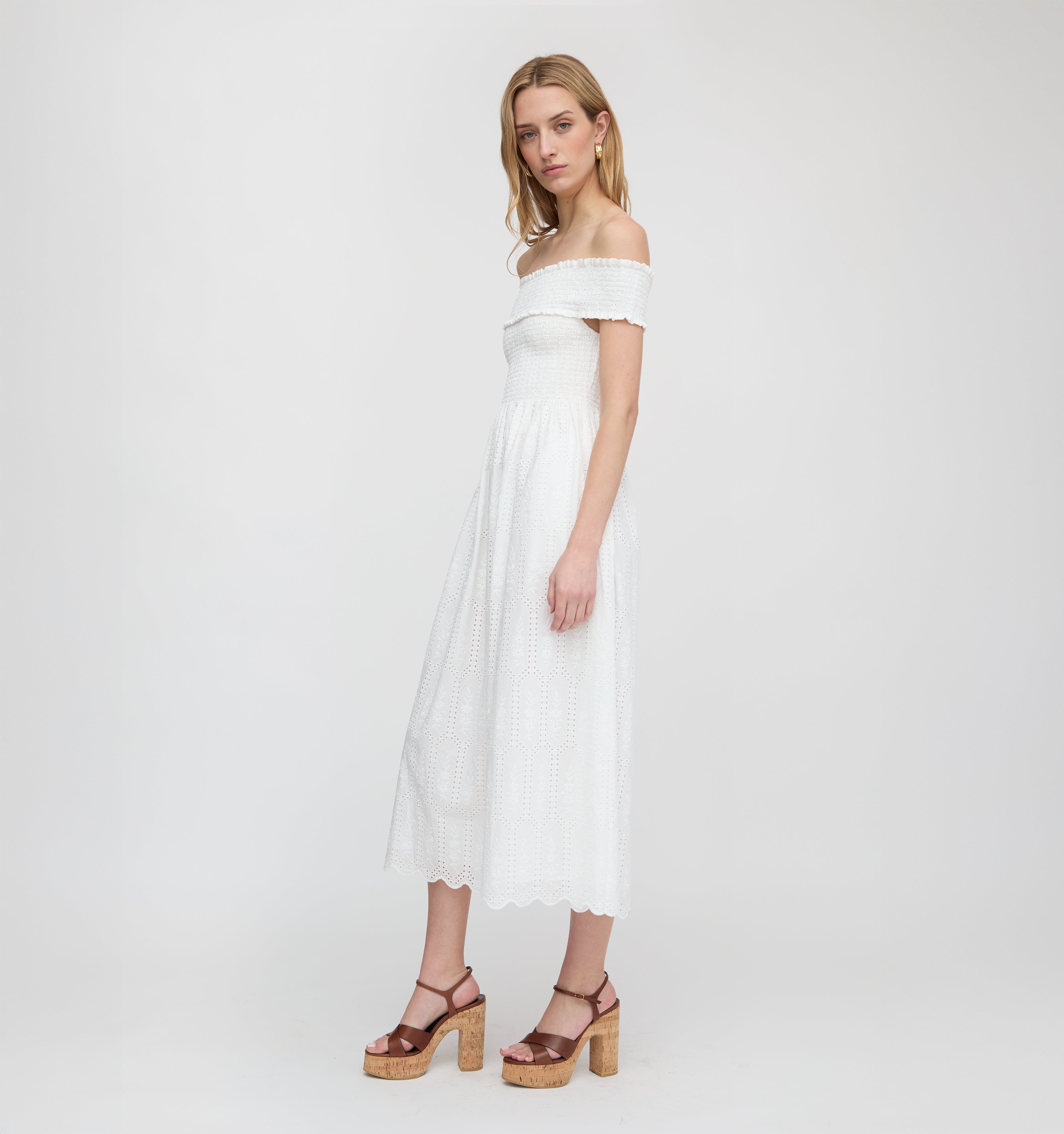 The Marguerite Nap Dress - White Trellis Broderie