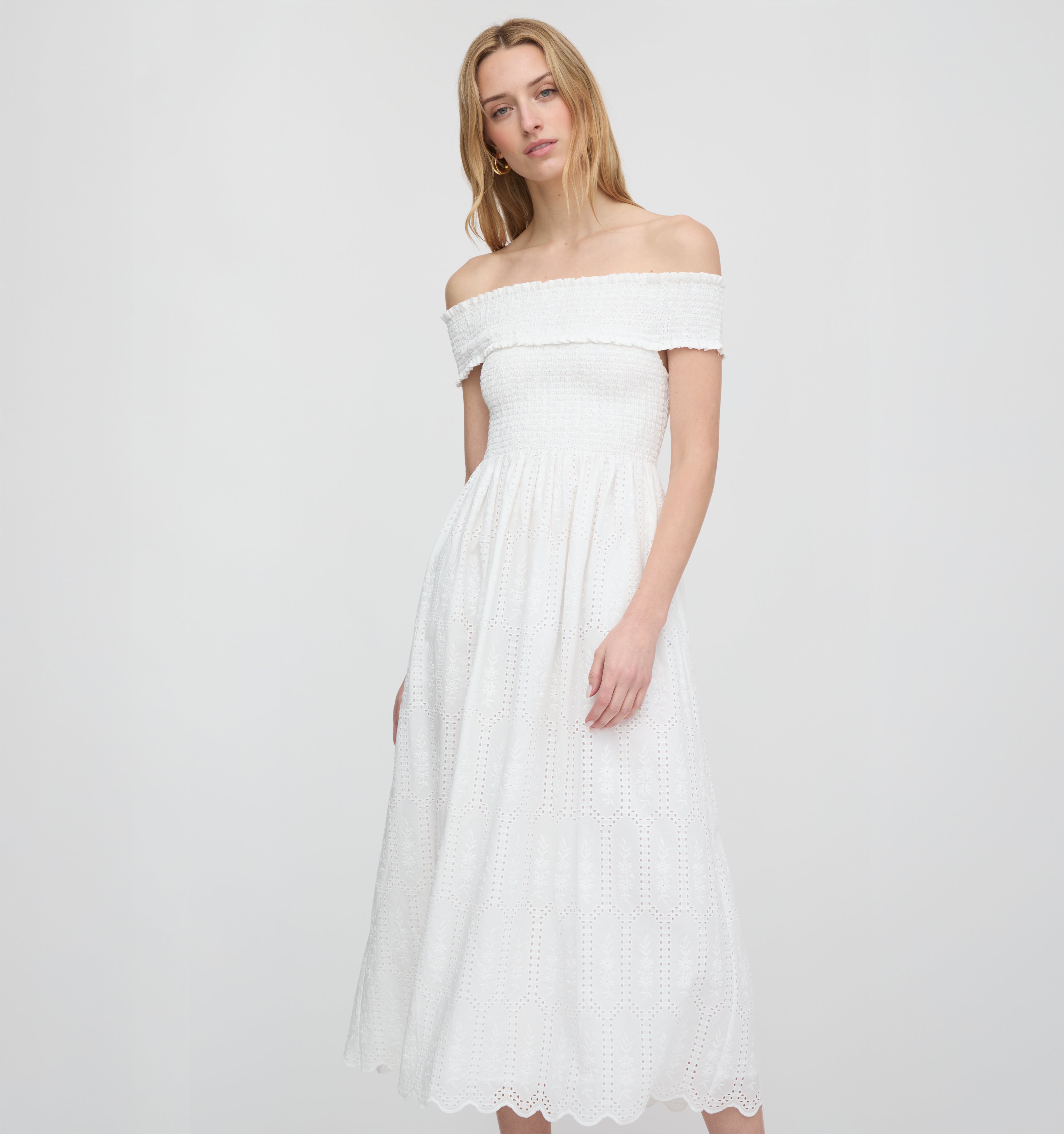 The Marguerite Nap Dress - White Trellis Broderie