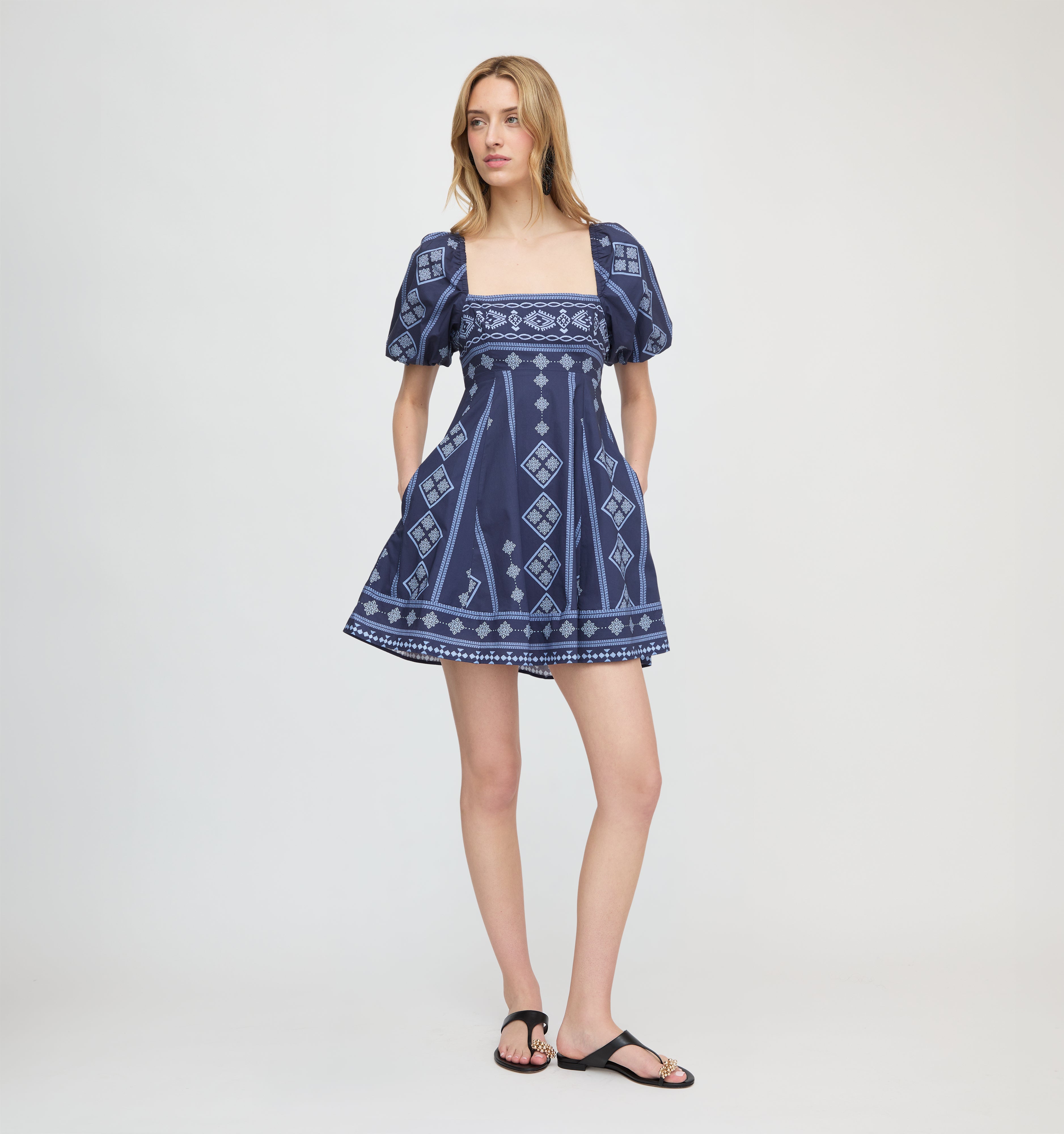 The Matilda Mini Dress - Navy Diamond Batik