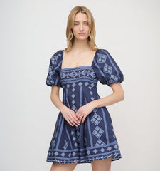The Matilda Mini Dress - Navy Diamond Batik