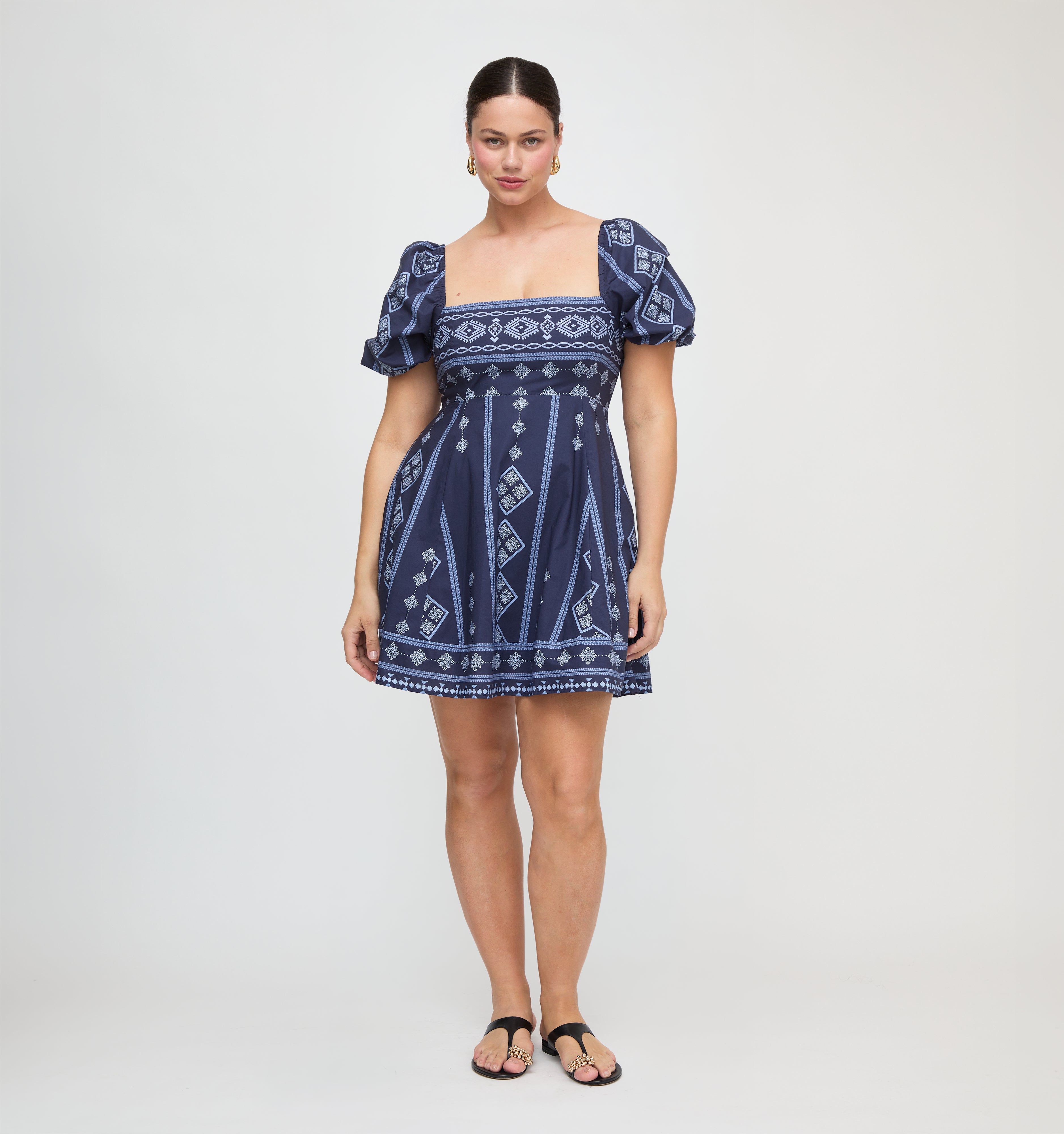 The Matilda Mini Dress - Navy Diamond Batik