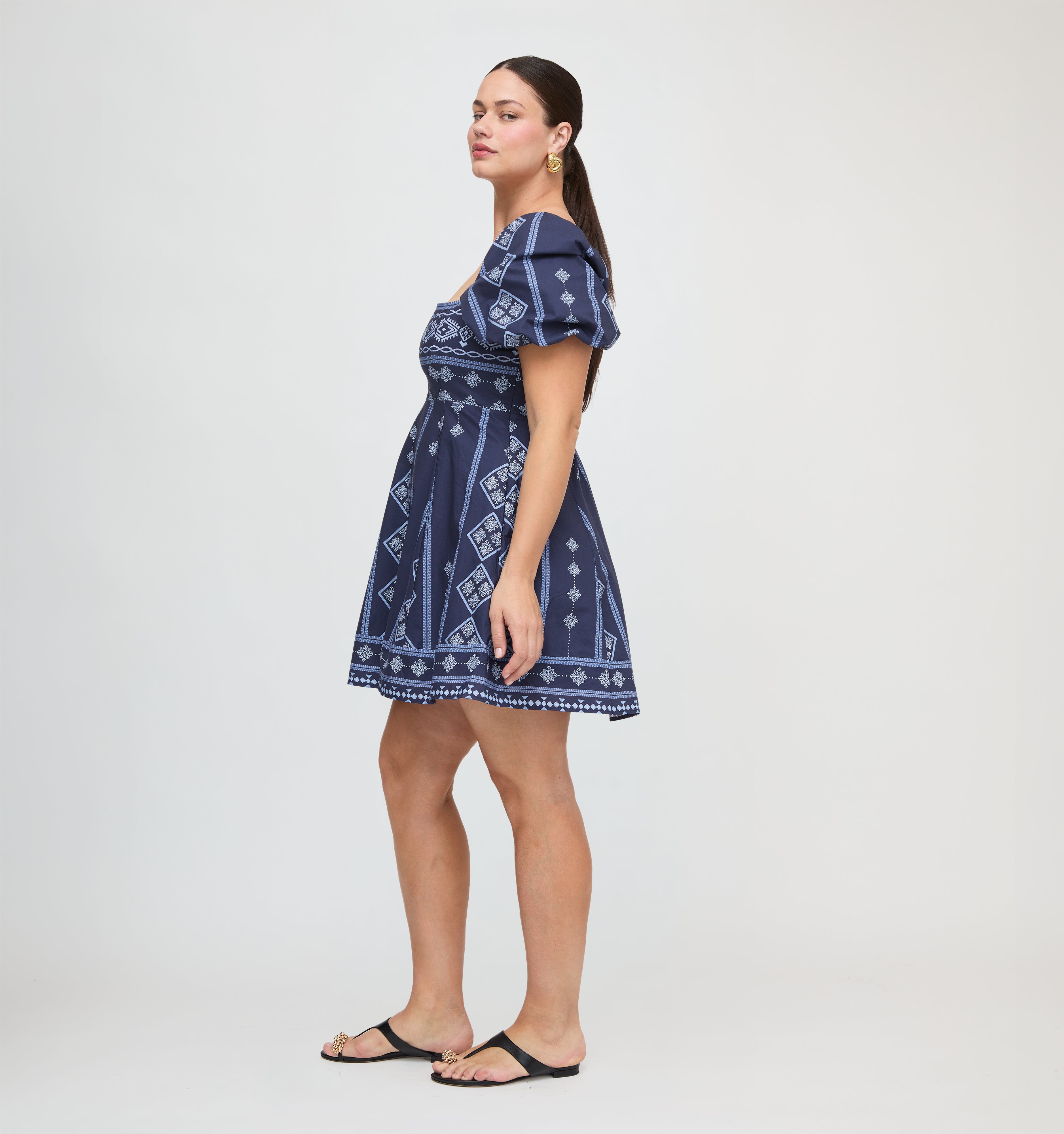 The Matilda Mini Dress - Navy Diamond Batik