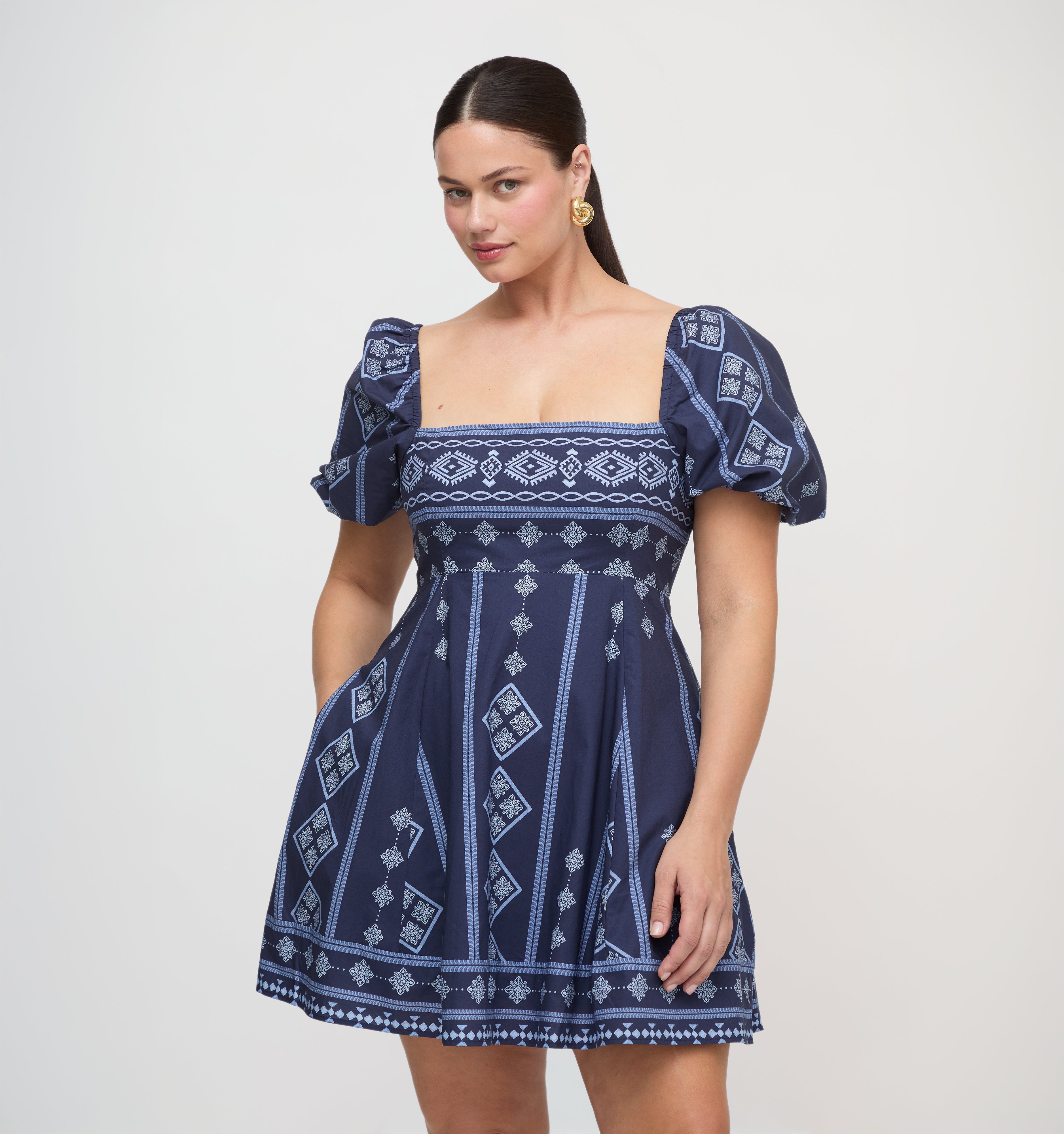 The Matilda Mini Dress - Navy Diamond Batik