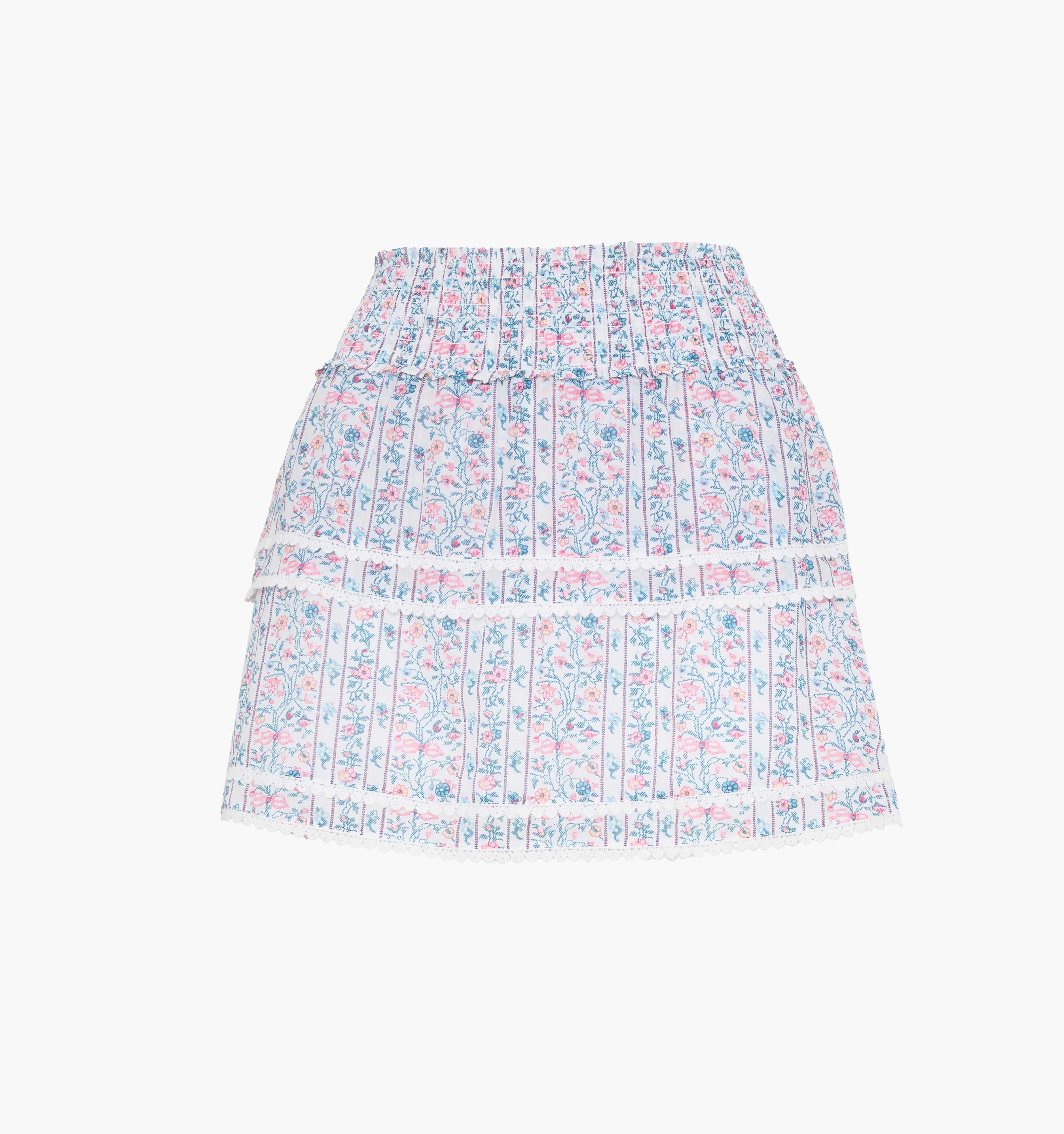 The Meena Skirt - White Etched Floral Stripe