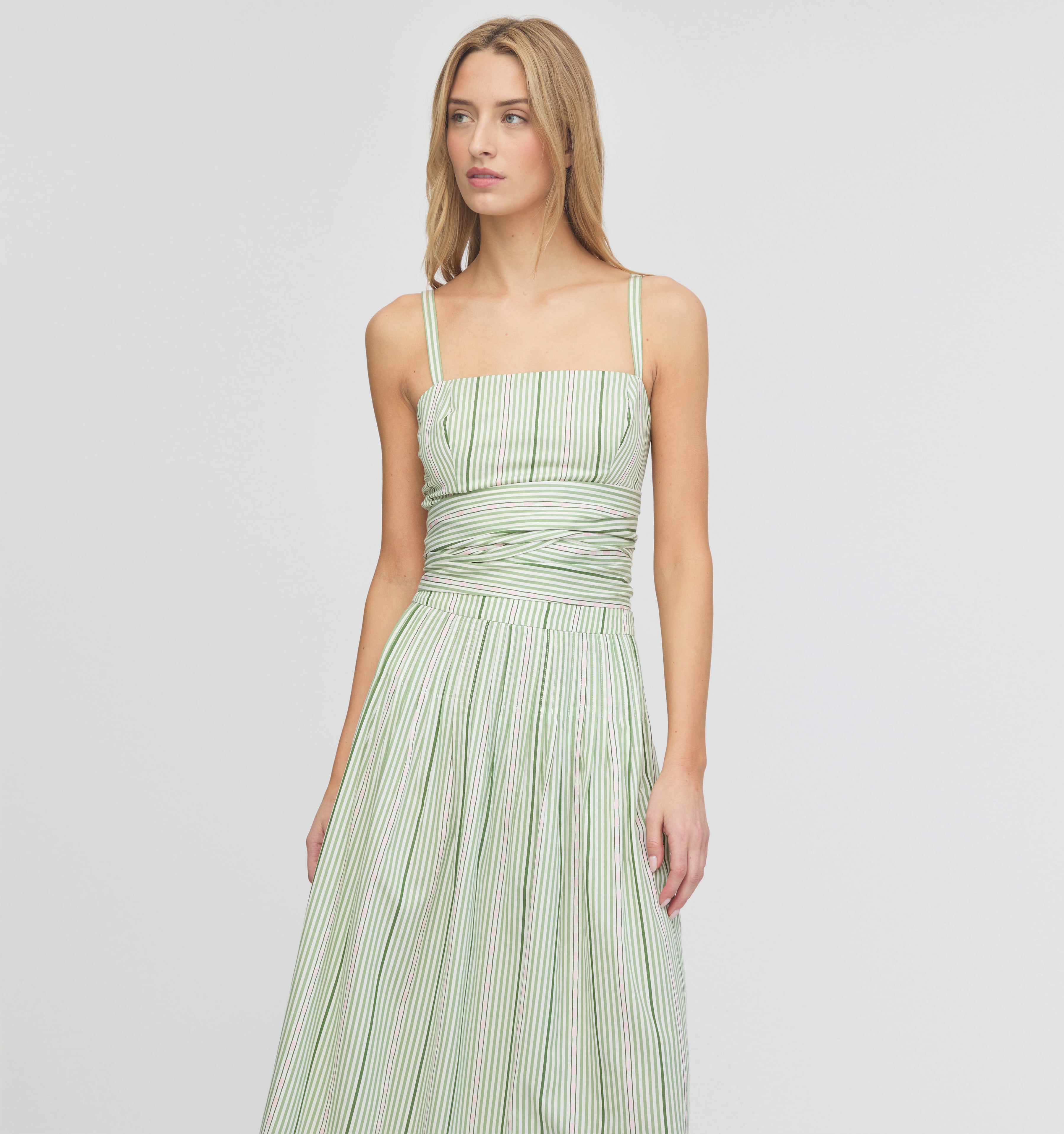 The Miranda Top - Green Jacquard Stripe