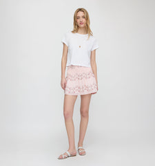 The Noa Skirt - Pink Floral Vine Scallop