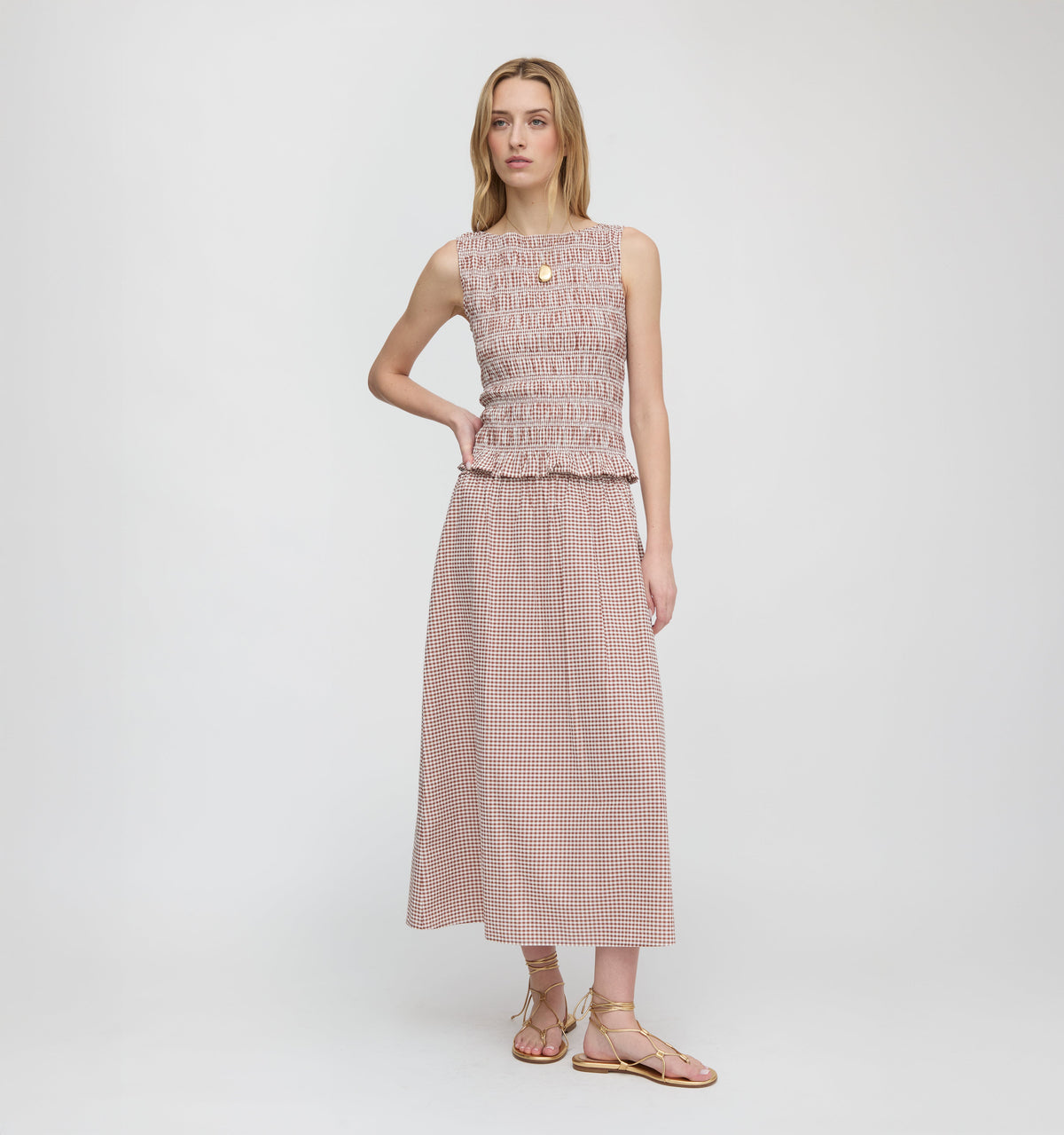The Delphine Nap Skirt - Cognac Gingham