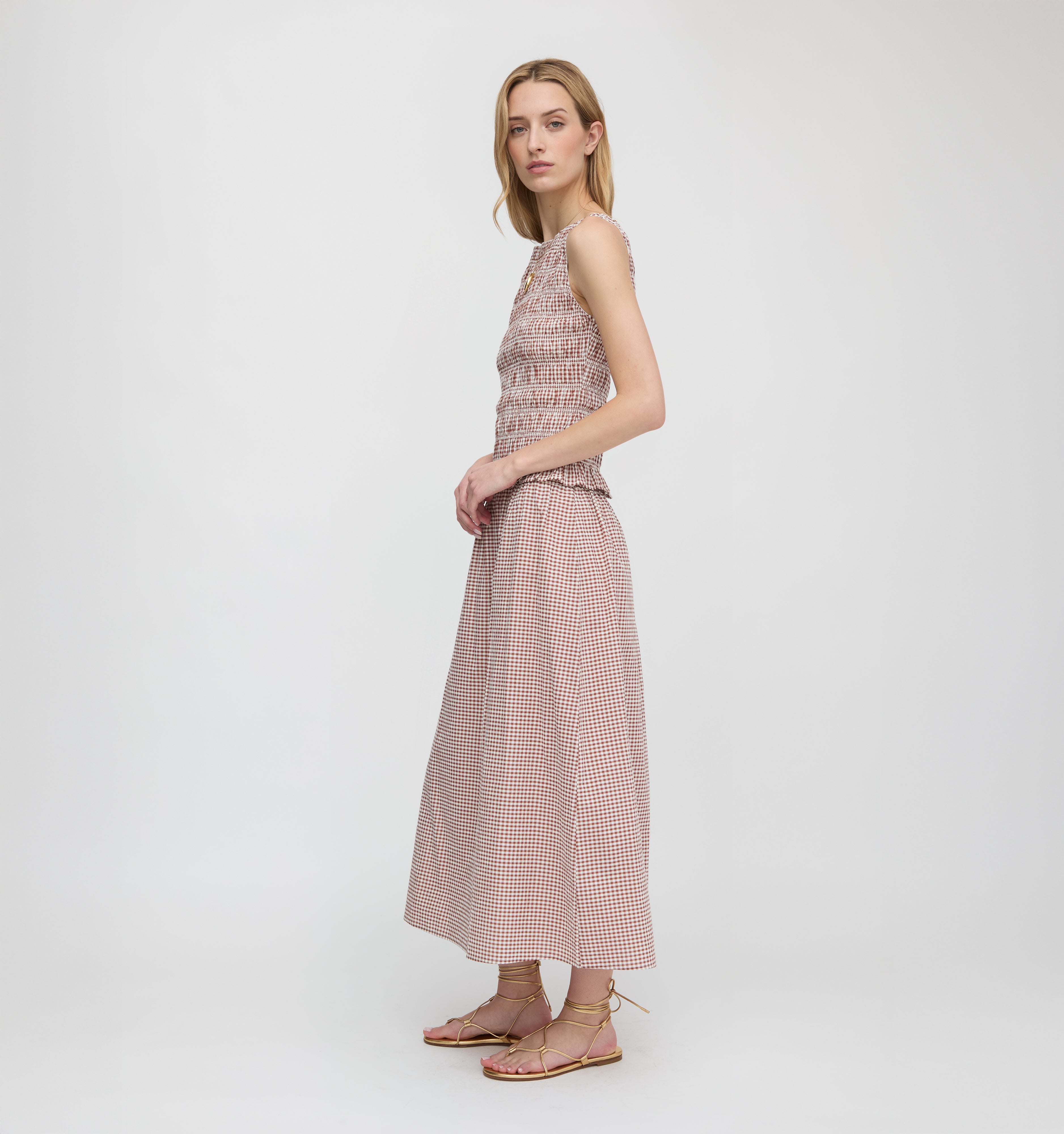 The Delphine Nap Skirt - Cognac Gingham