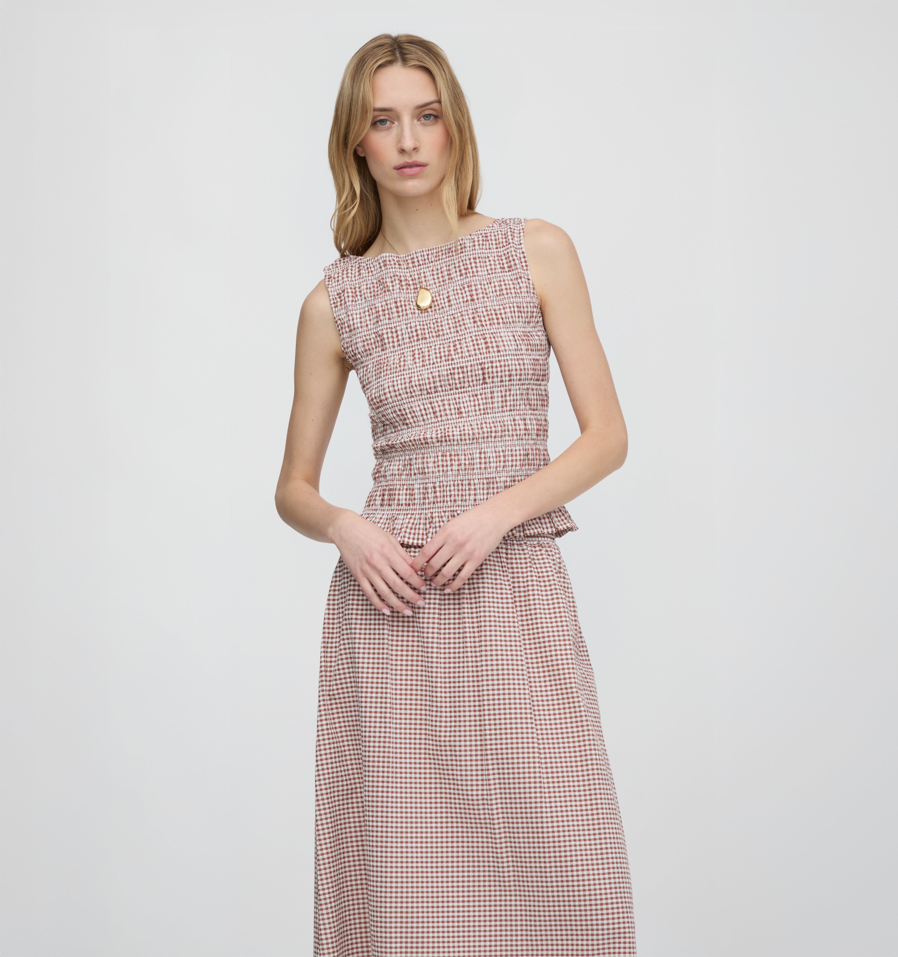 The Phoebe Nap Top - Cognac Gingham