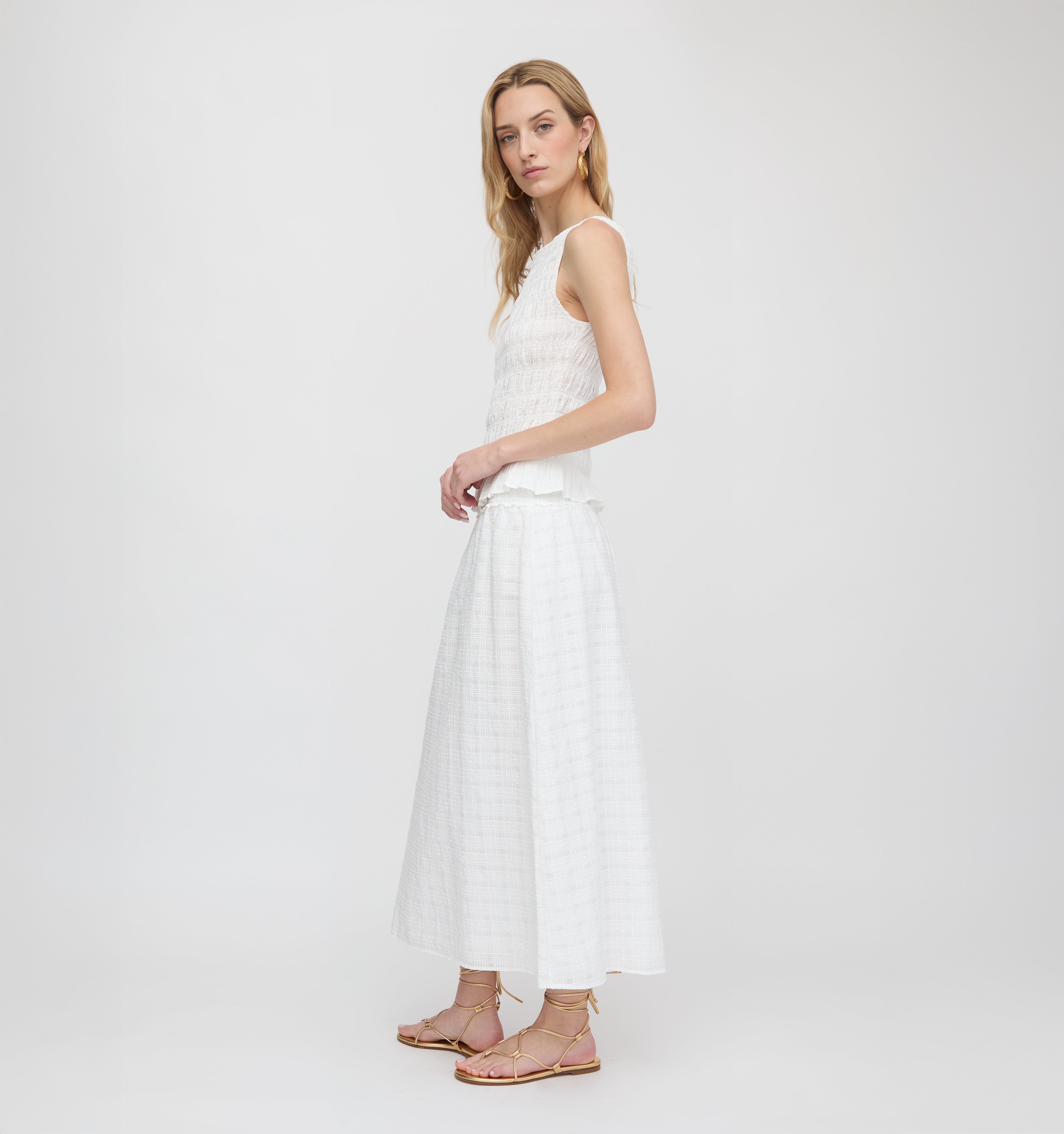 The Delphine Nap Skirt - White Crinkle Check