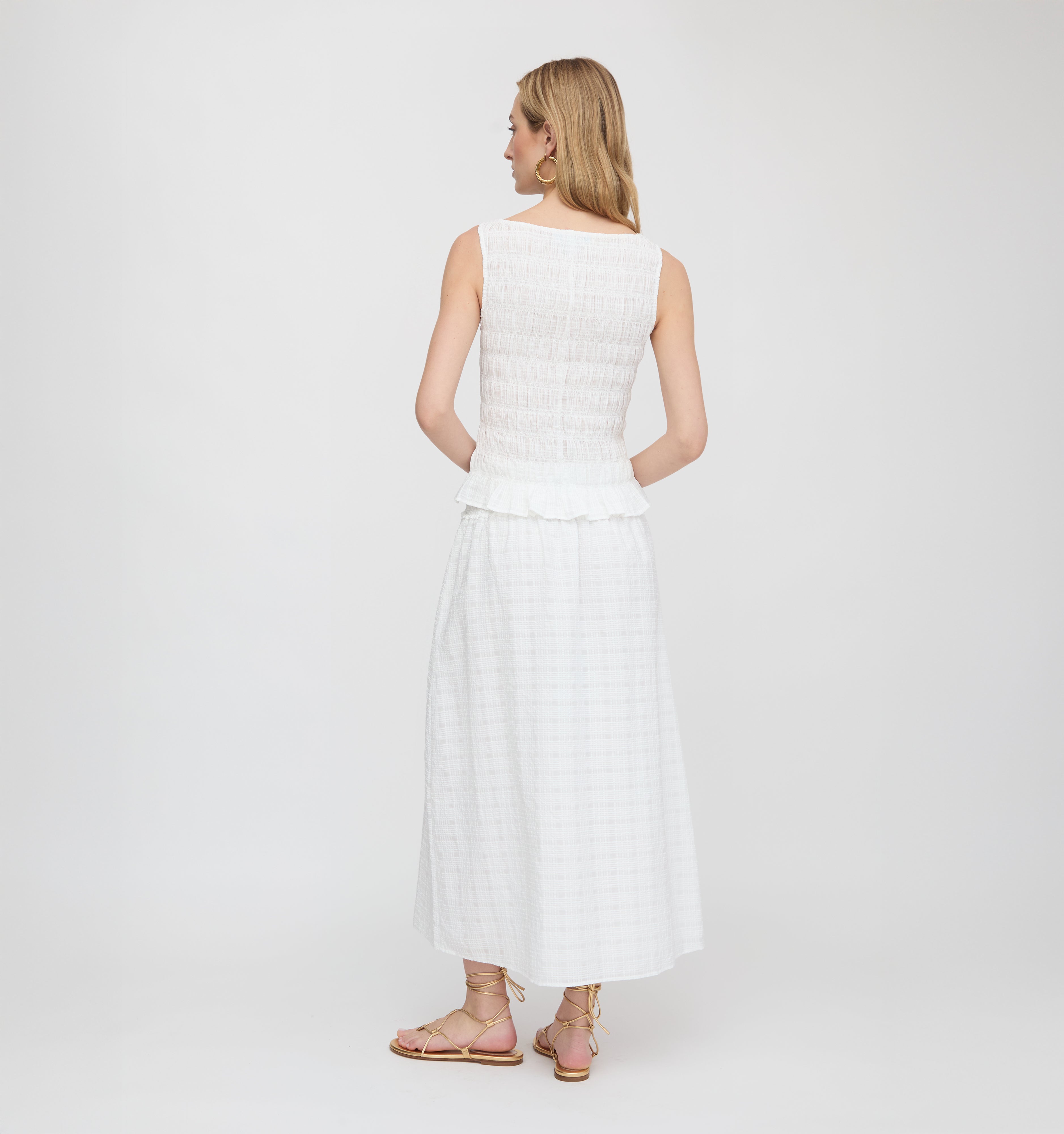The Delphine Nap Skirt - White Crinkle Check