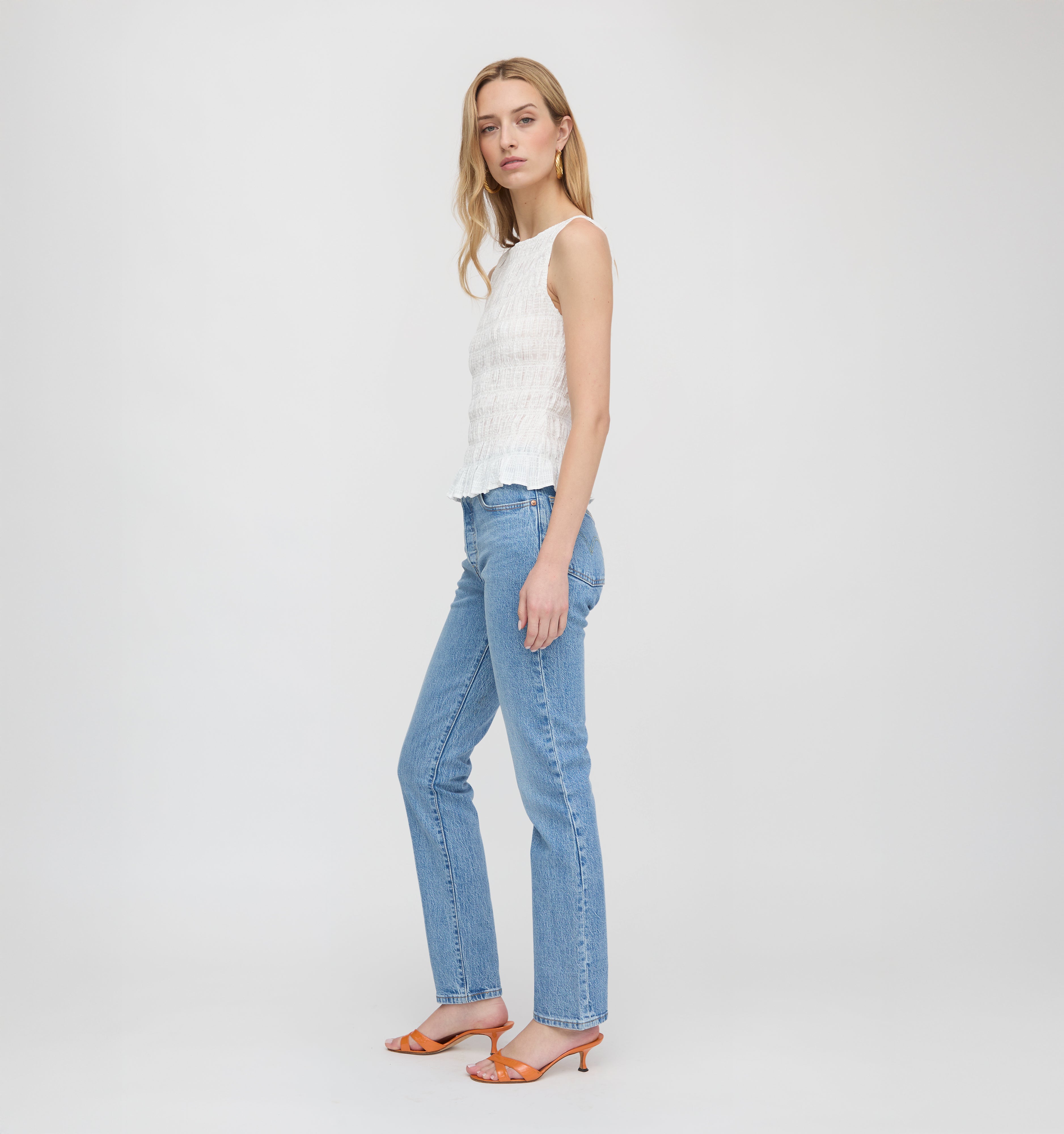 The Phoebe Nap Top - White Crinkle Check