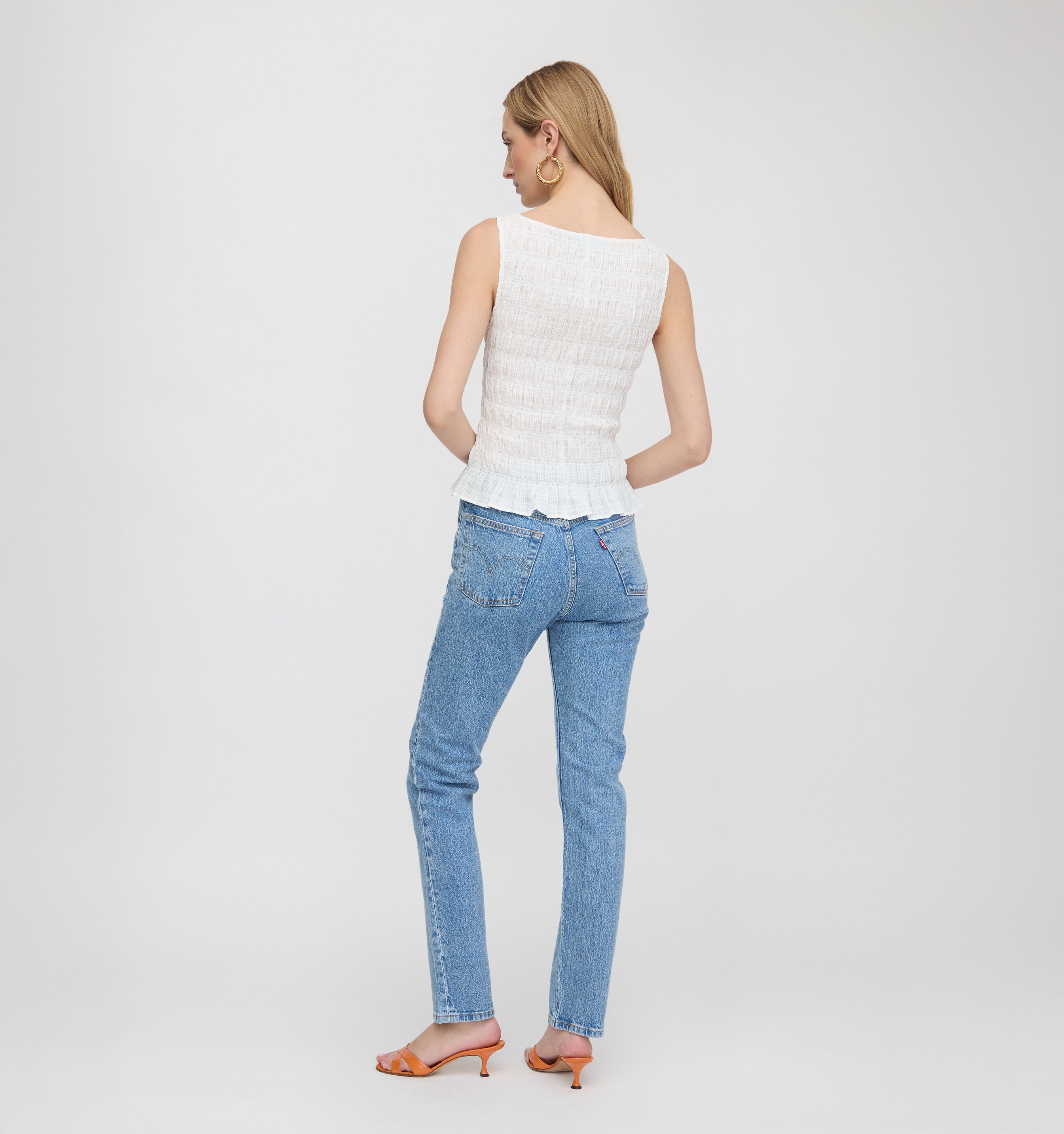 The Phoebe Nap Top - White Crinkle Check