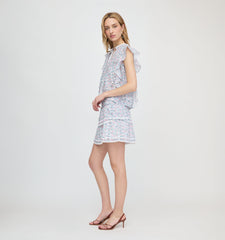 The Meena Skirt - White Etched Floral Stripe