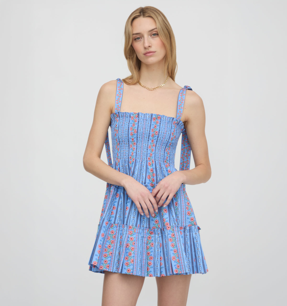 The Ribbon Charlotte Nap Dress - Blue Floral Batik Stripe