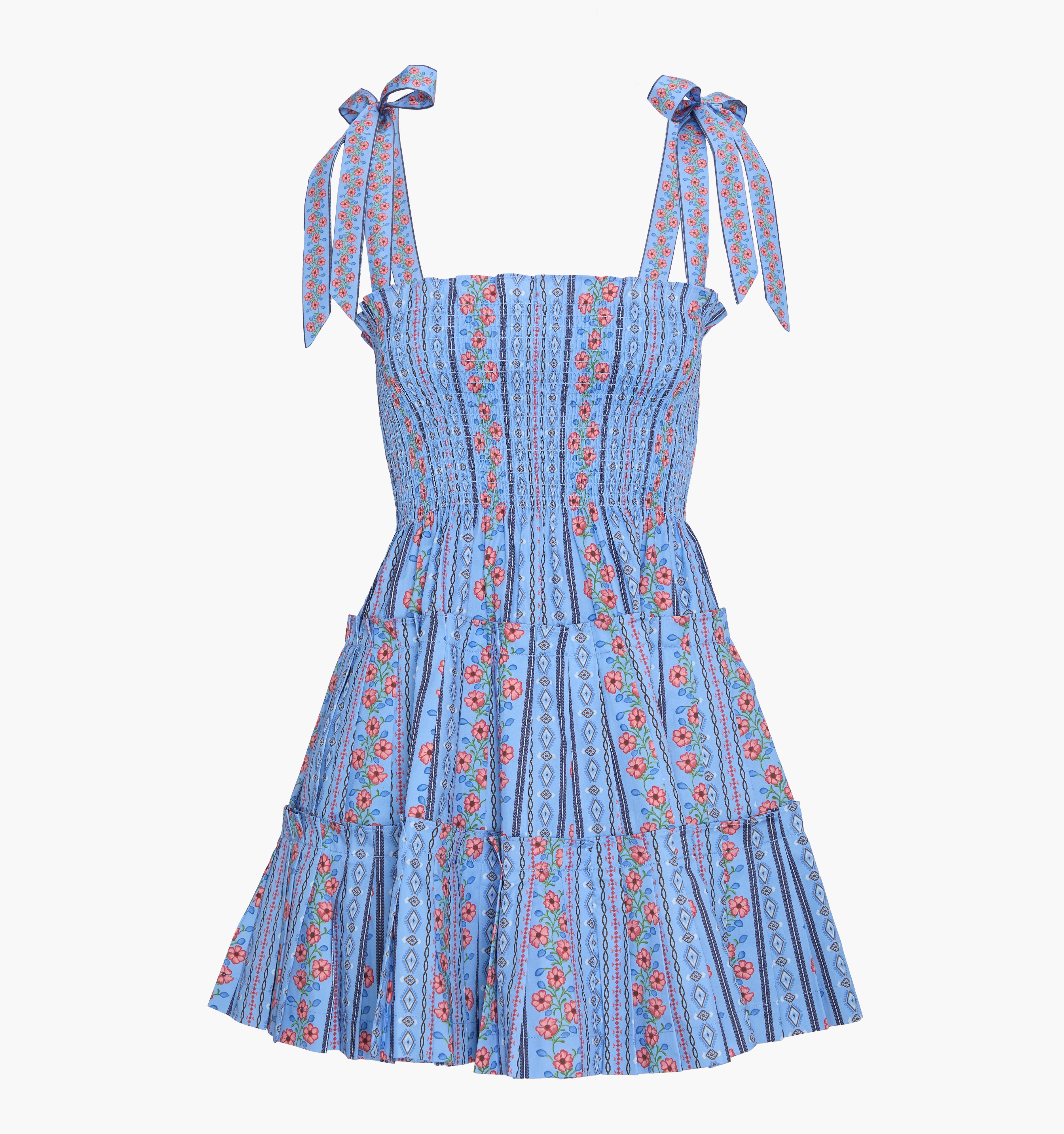 The Ribbon Charlotte Nap Dress - Blue Floral Batik Stripe