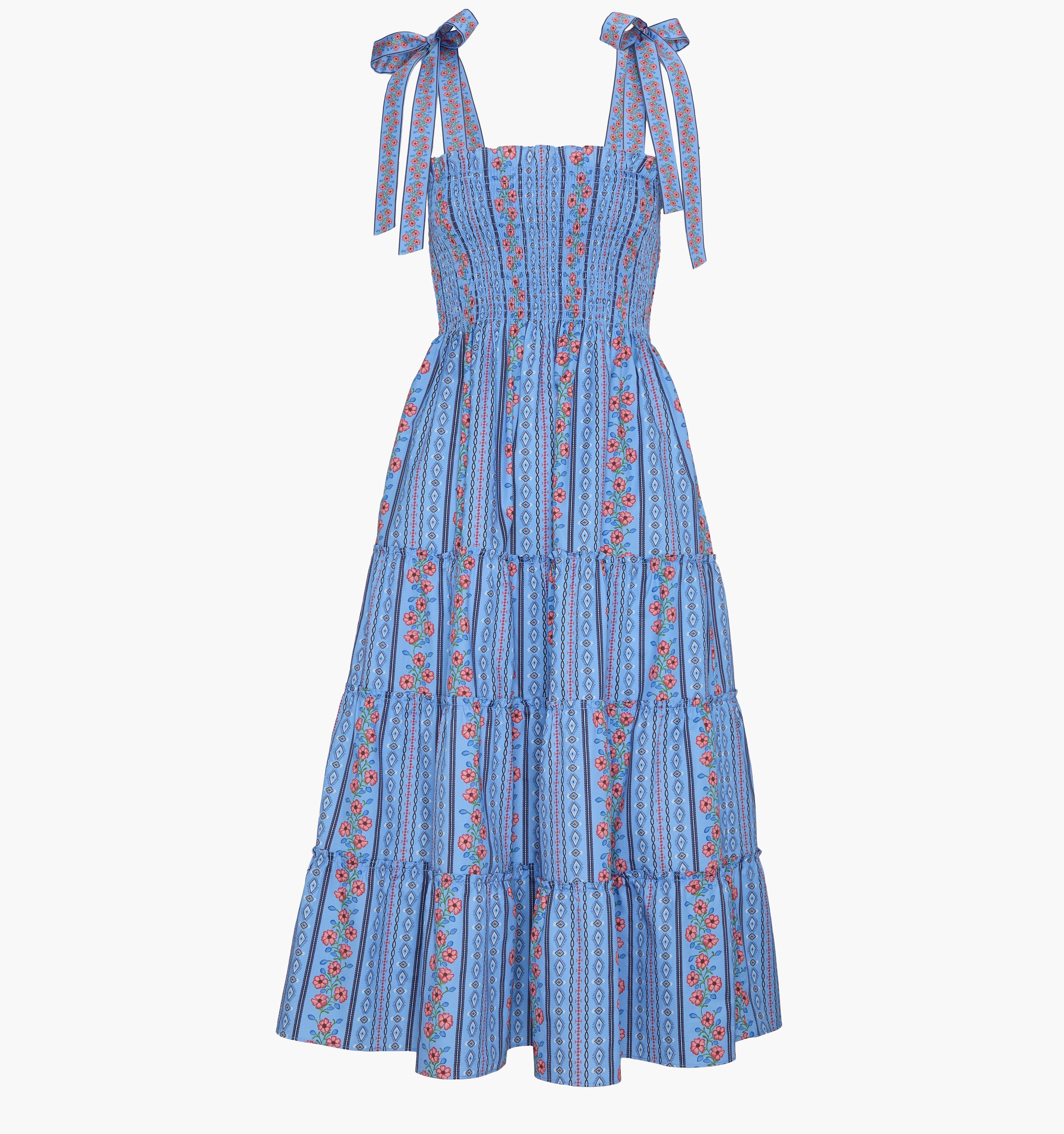 The Ribbon Ellie Nap Dress - Blue Floral Batik Stripe
