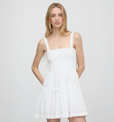 The Ribbon Seraphina Mini Nap Dress - White Crinkle Check