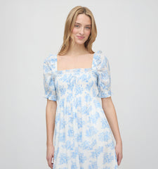 Roller Rabbit x Hill House Scarlett Midi Nap Dress - Blue Sherwood Forest Monkey
