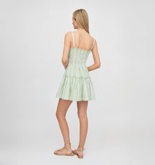 The Seraphina Mini Nap Dress - Green Jacquard Stripe
