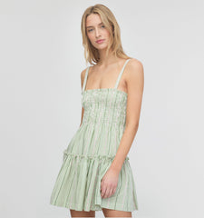 The Seraphina Mini Nap Dress - Green Jacquard Stripe