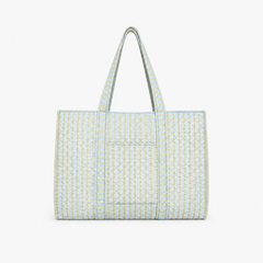 The Quilted Tote Bag - Blue/Green Stripe