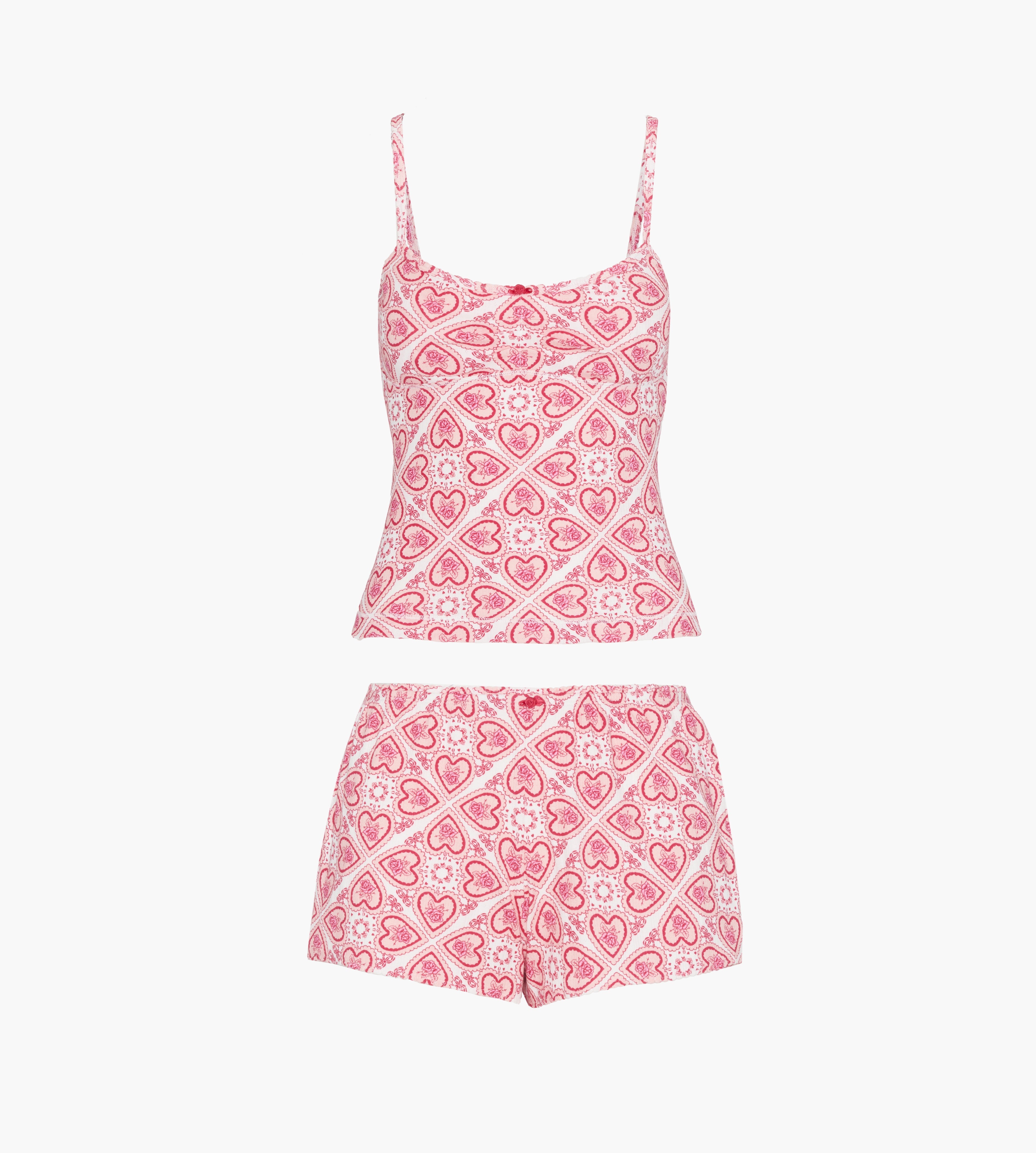 The Sadie Pointelle PJ Set - White Patchwork Doily Heart