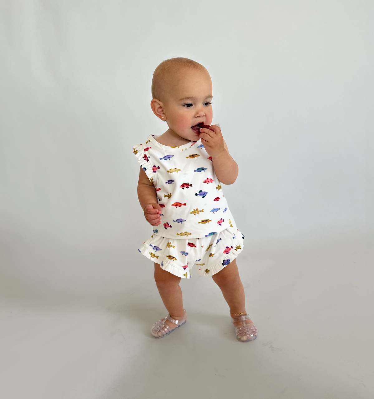 The Baby Lala Short Set - White Rainbow Fish