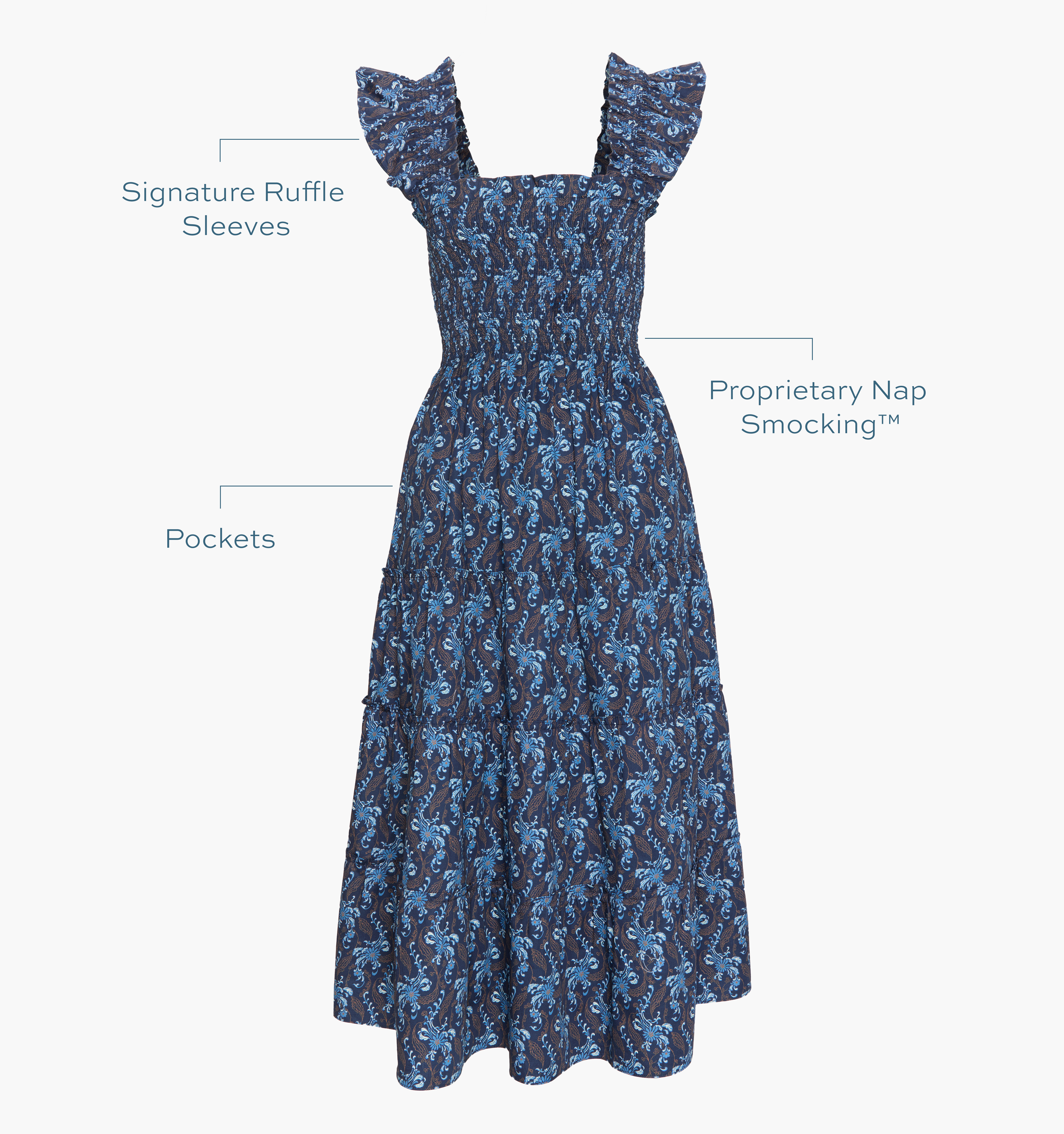 The Ellie Nap Dress - Navy Cala Paisley
