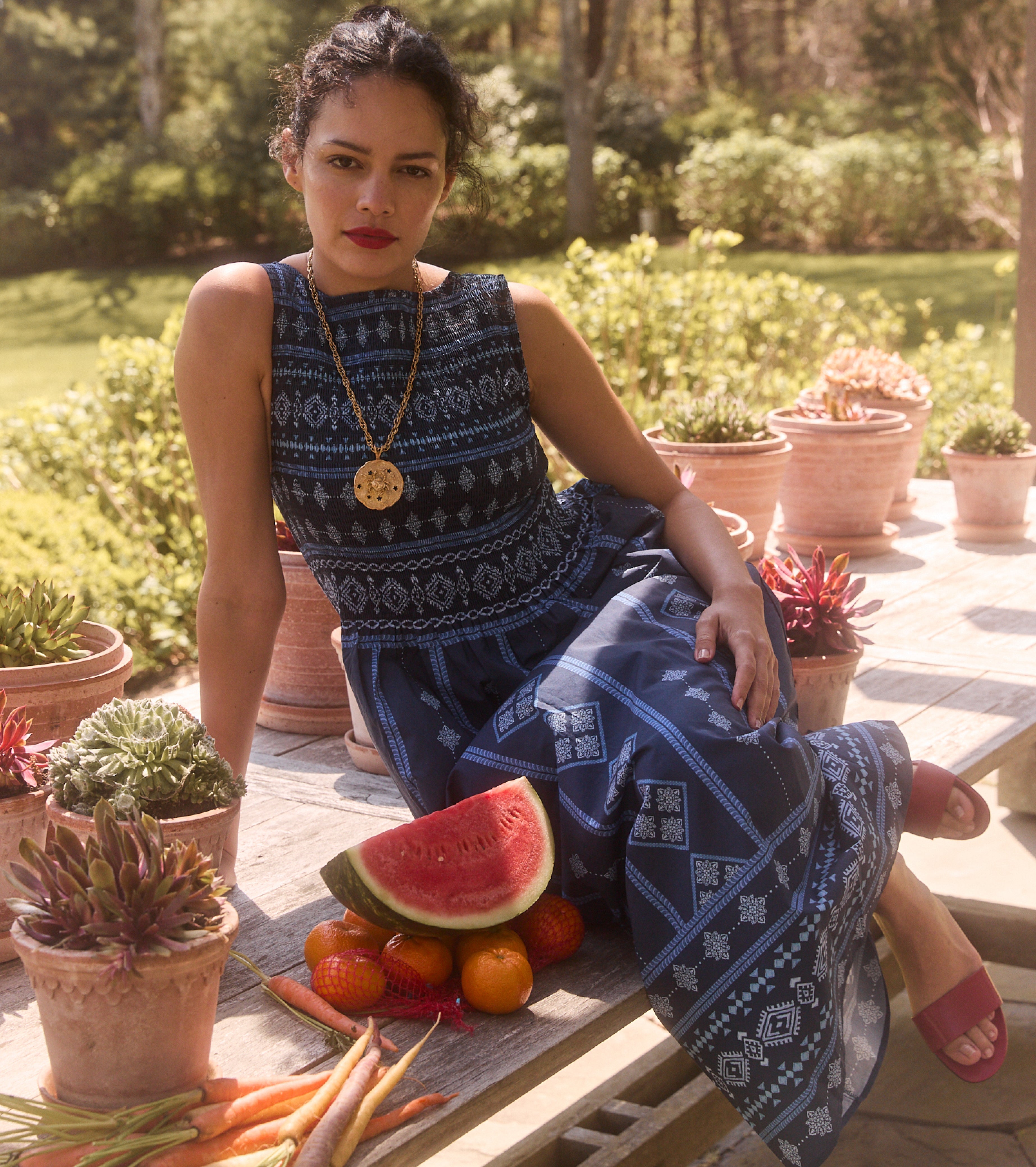 The Cosima Nap Dress - Navy Diamond Batik