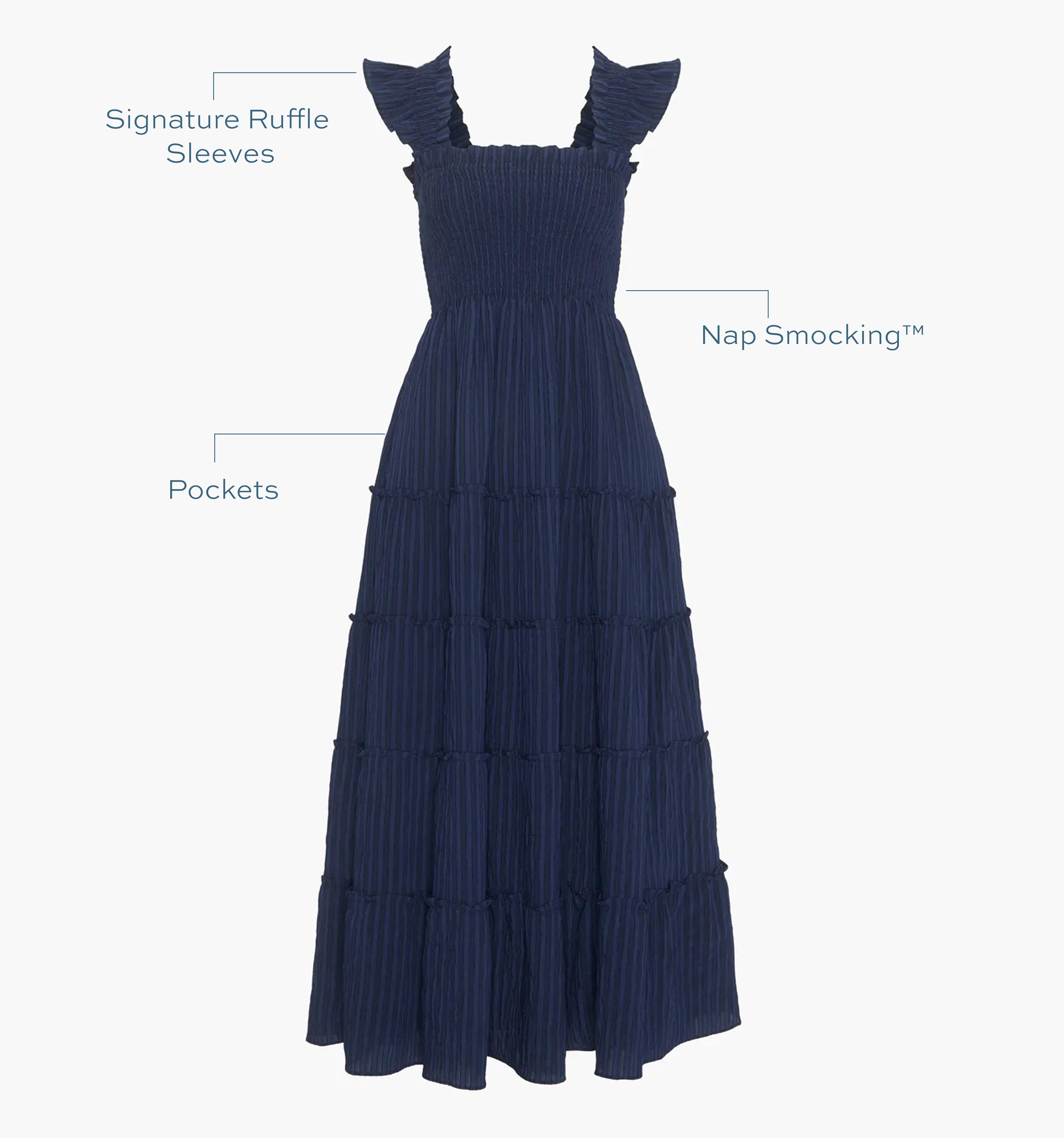 The Ellie Maxi Nap Dress - Navy Tonal Seersucker