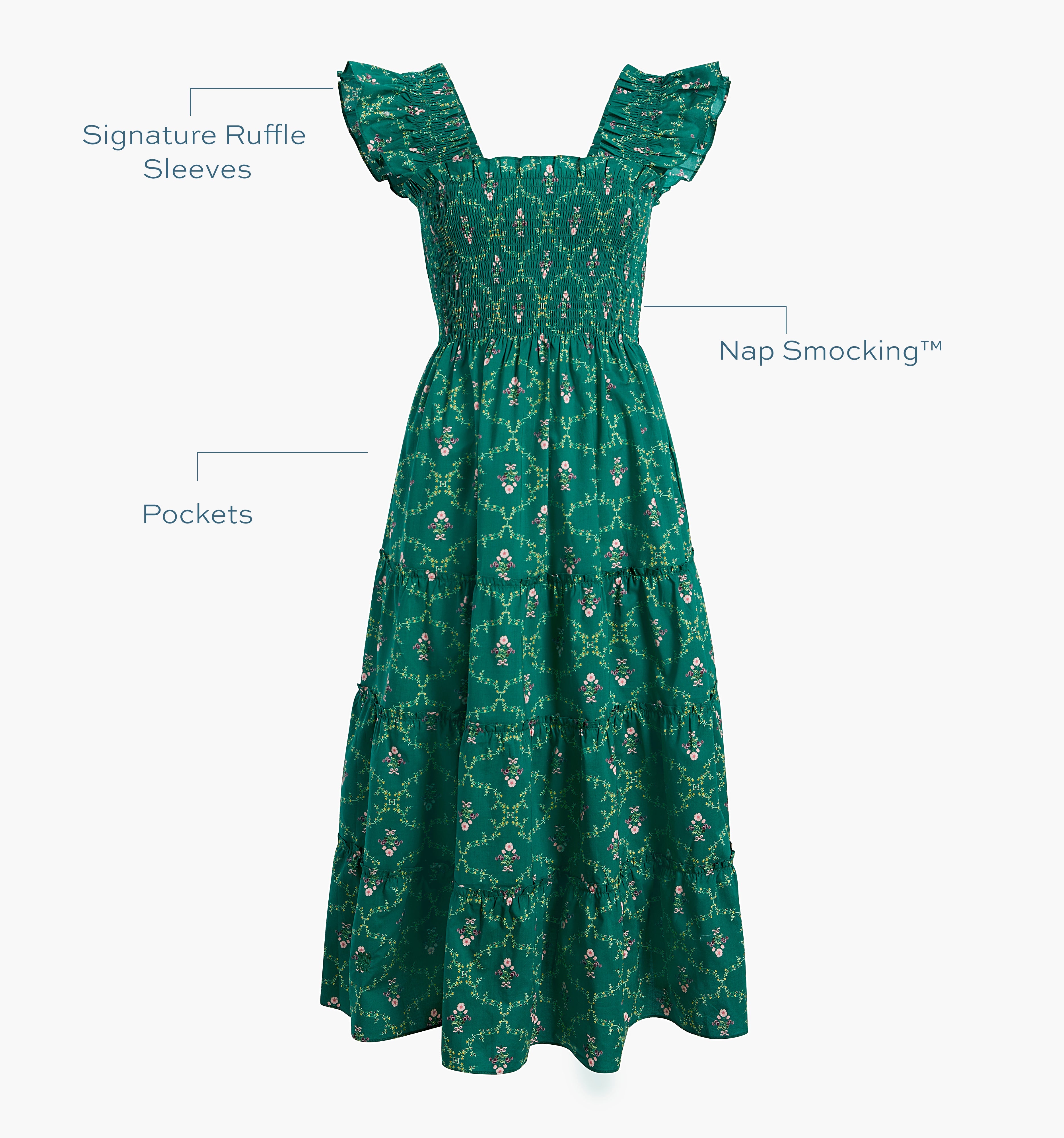 The Ellie Nap Dress - Emerald Trellis