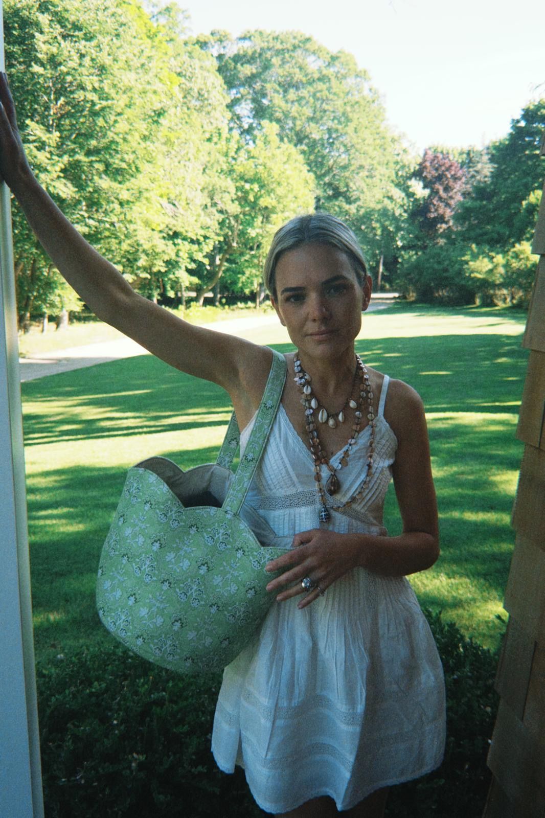 The Hill House x Casa Bombón Sag Tote - Apple Green Jaipur Block