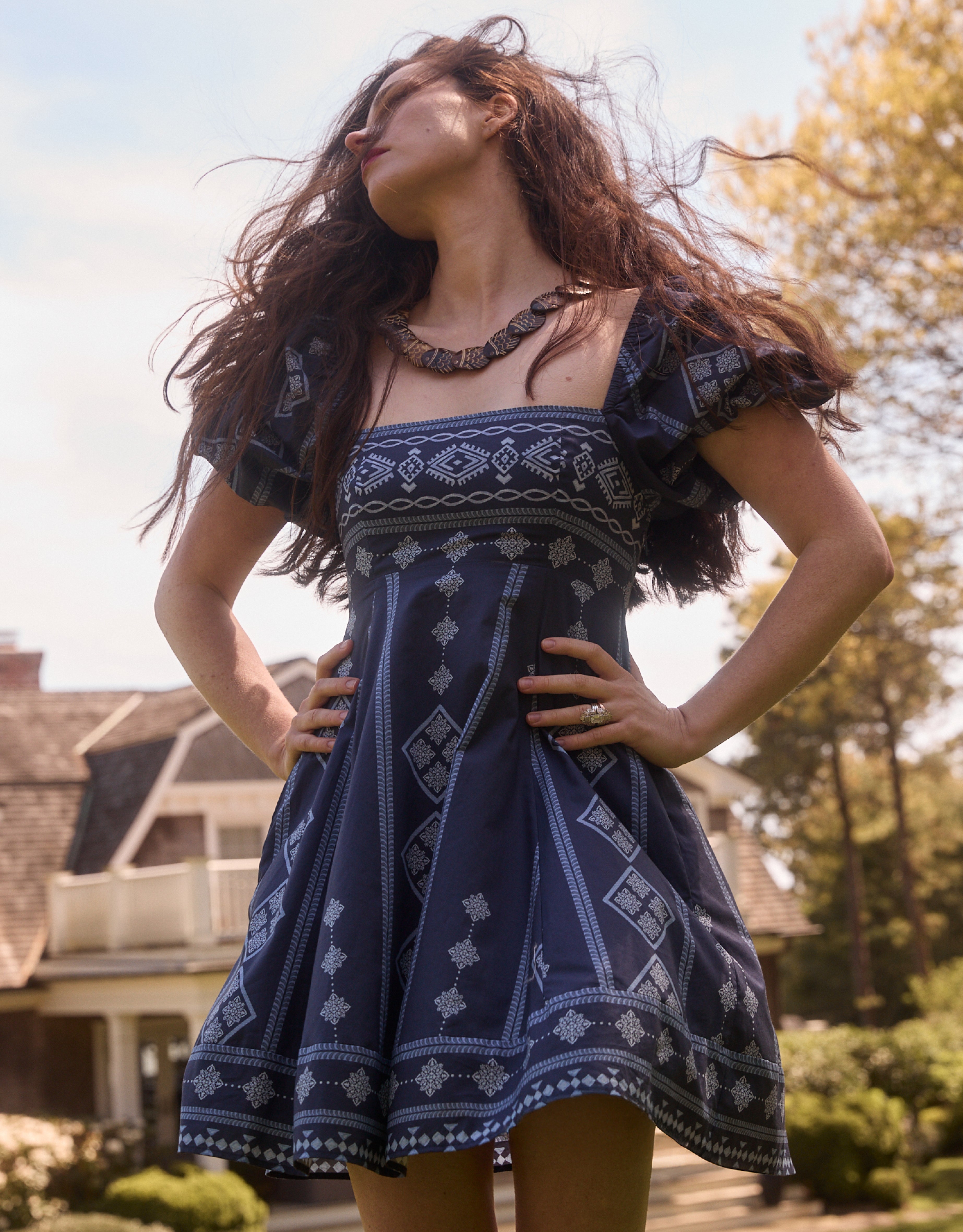 The Matilda Mini Dress - Navy Diamond Batik