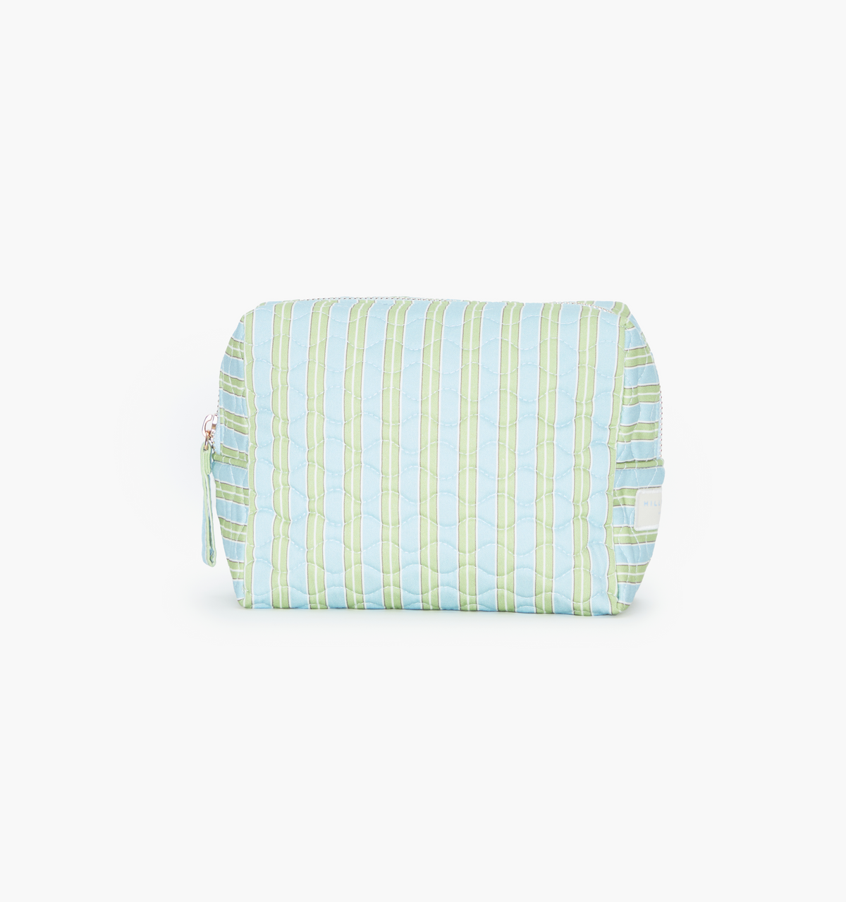 The Mini Quilted Cosmetic Bag - Blue/Green Stripe