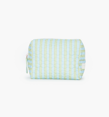 The Mini Quilted Cosmetic Bag - Blue/Green Stripe