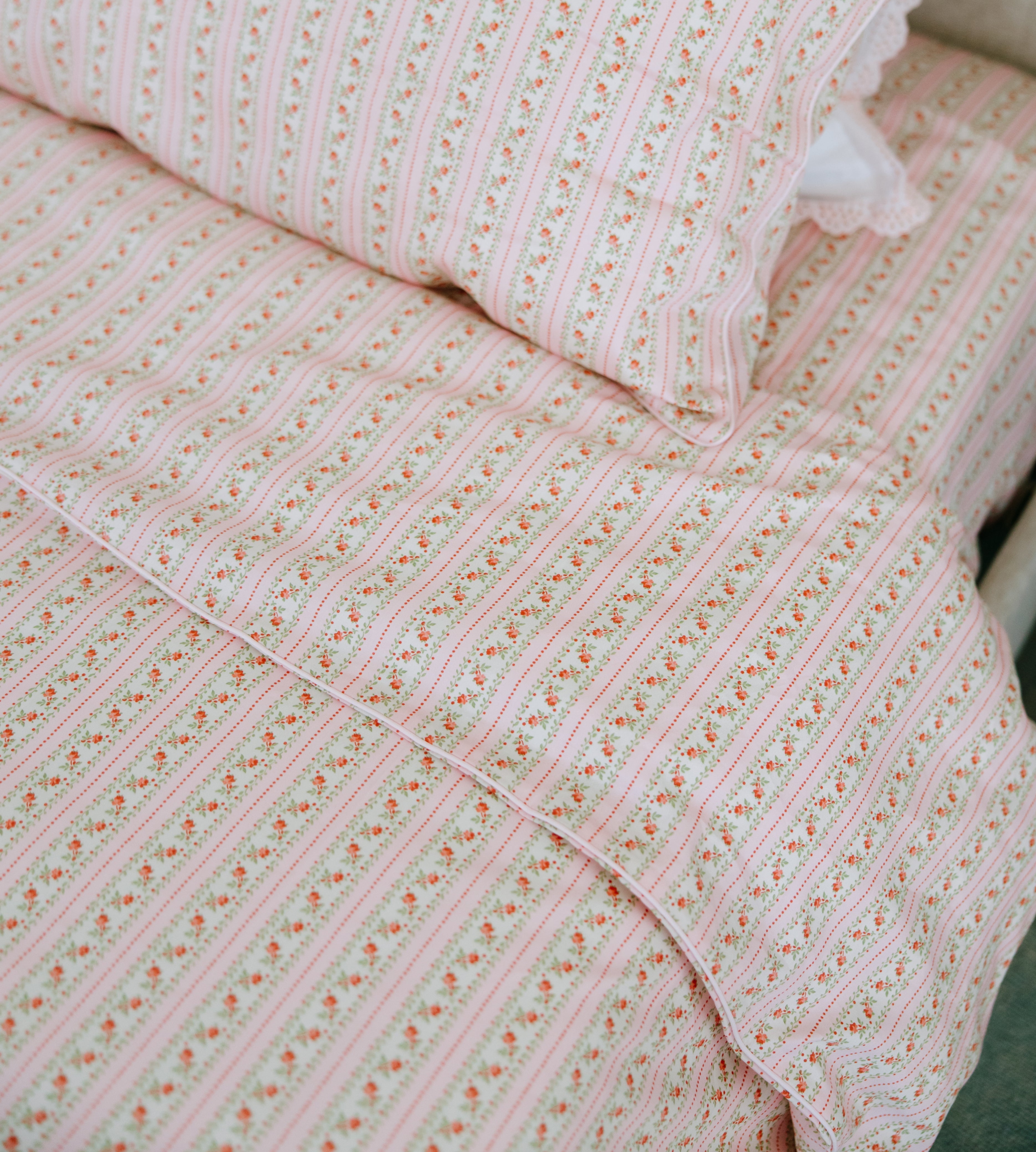 The Duvet Cover - Pink Floral Dot Stripe