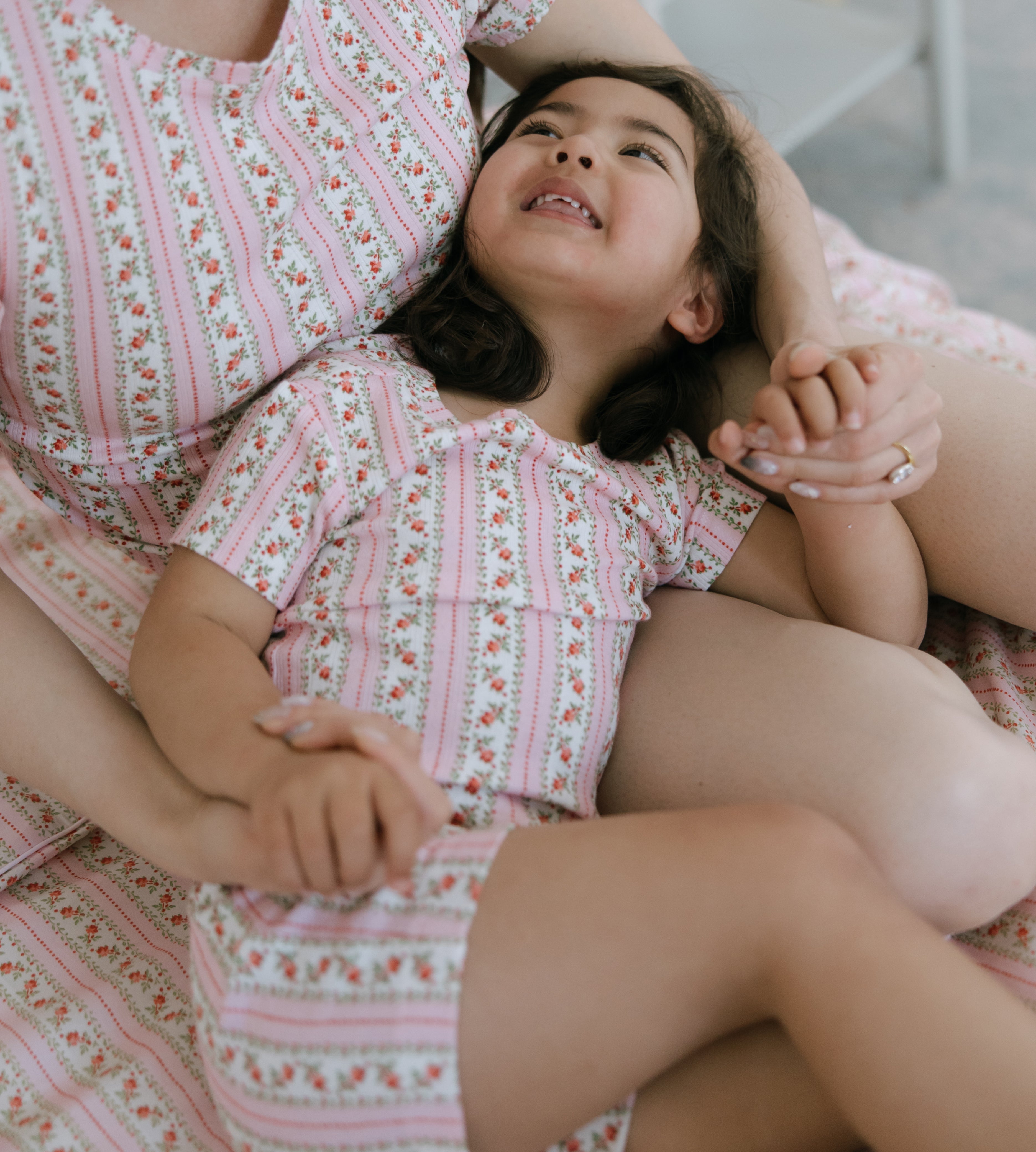The Baby Lou Pointelle PJ Set - Floral Dot Stripe Pink