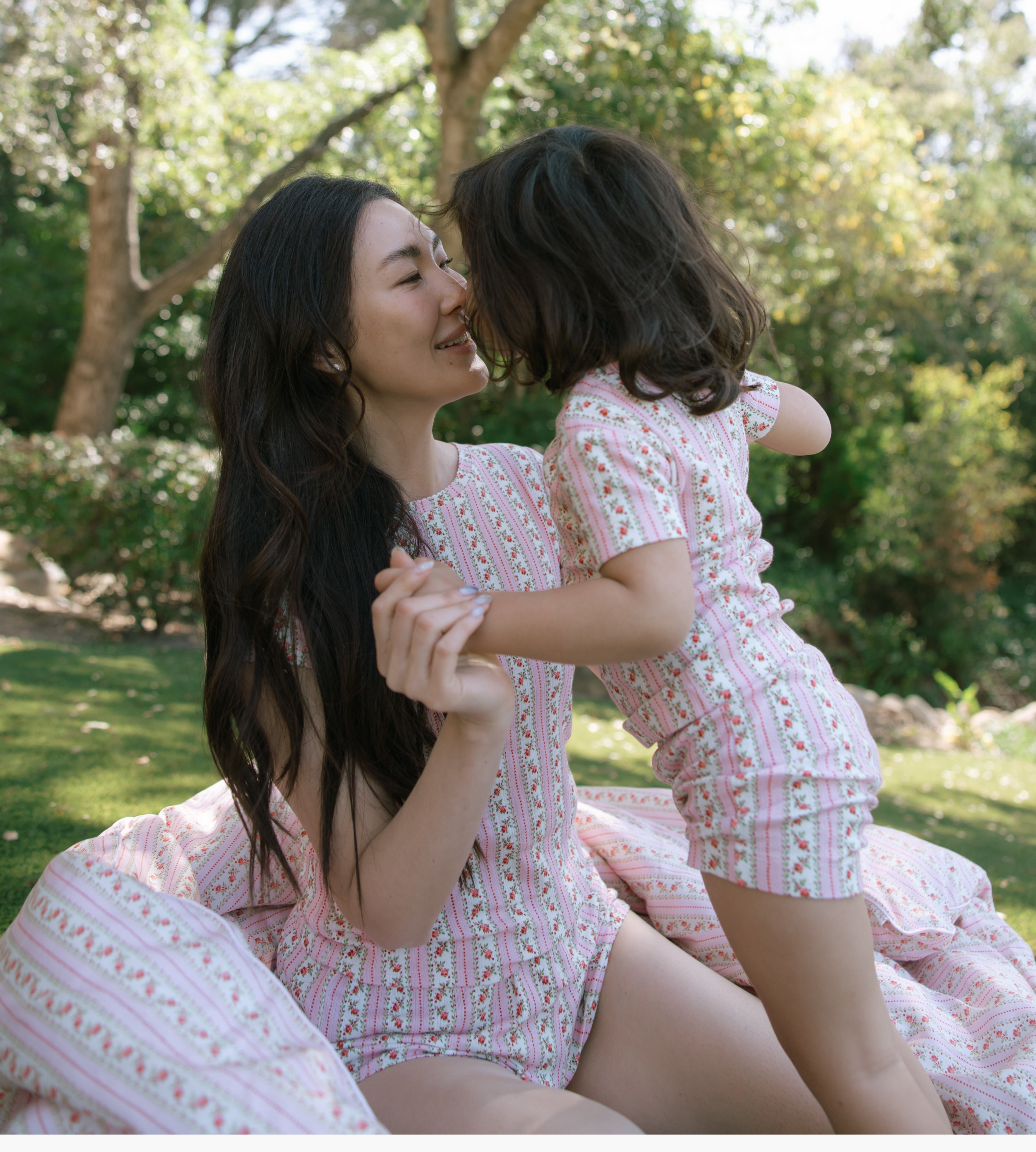 The Baby Lou Pointelle PJ Set - Floral Dot Stripe Pink