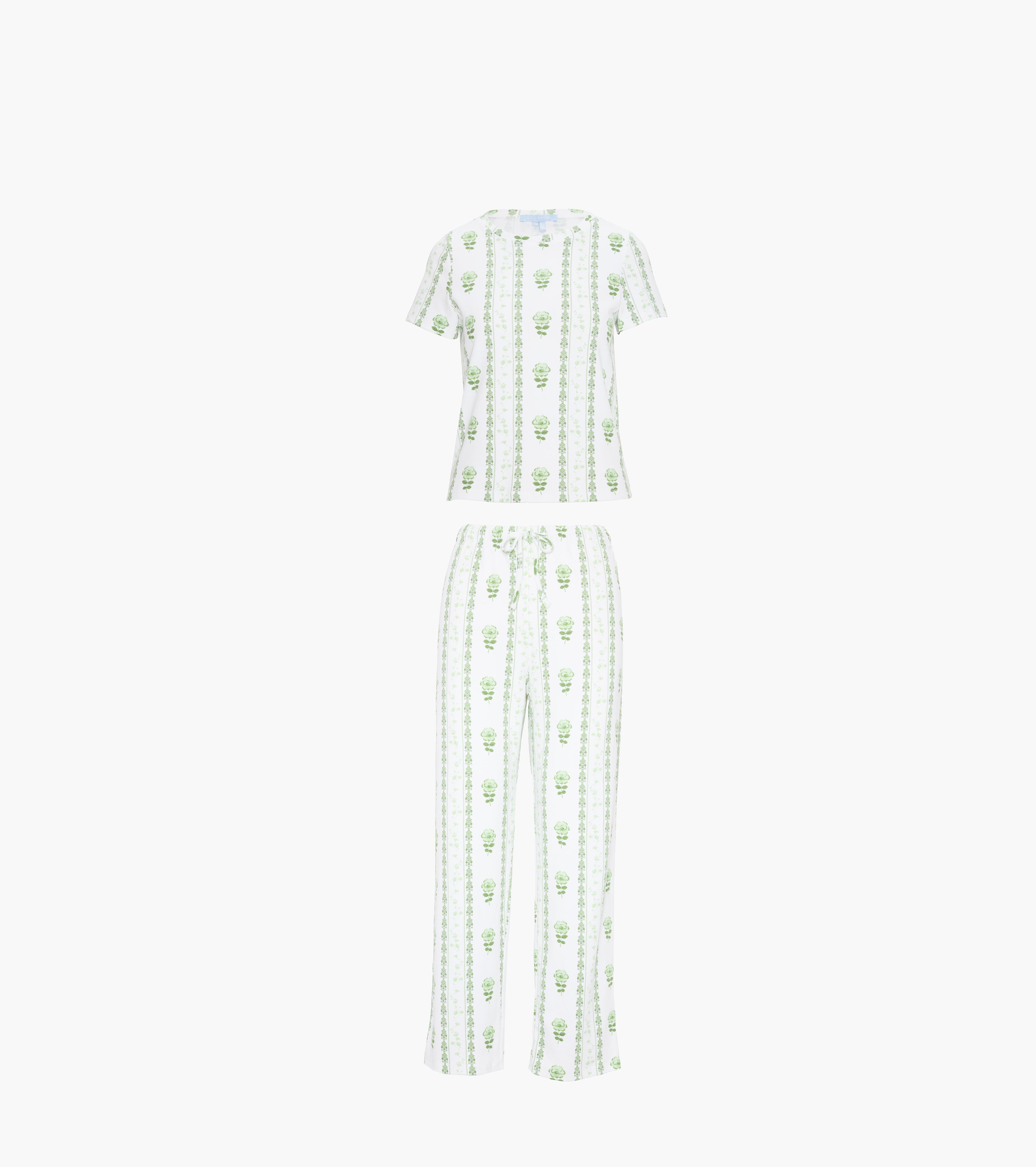 The Kelly Pajama Set - White/Green Arcadia Border
