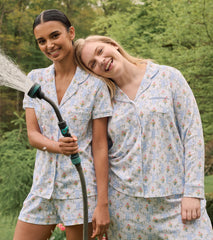 Roller Rabbit x Hill House Polo Pajamas - Blue Floral Monkey Trellis