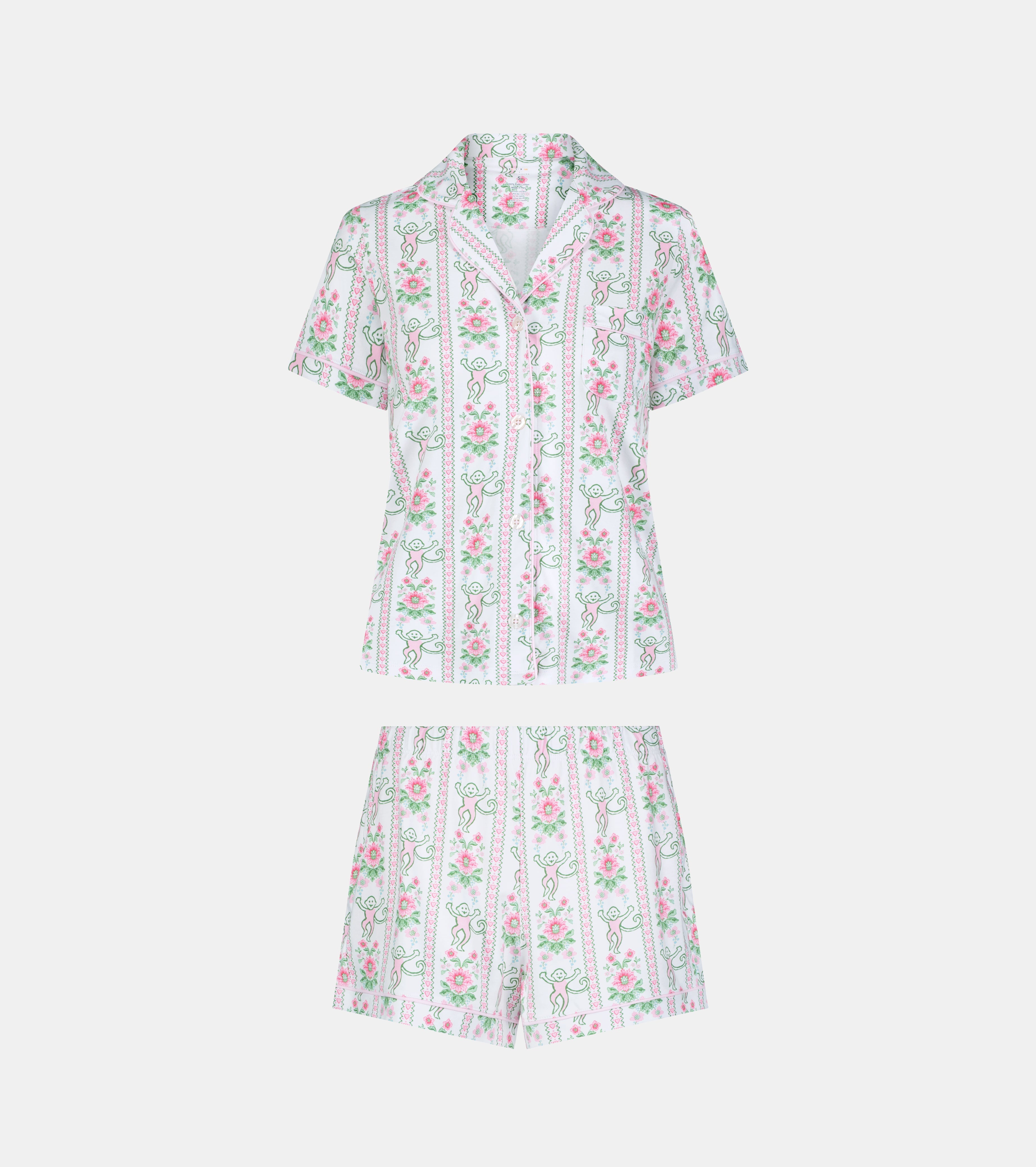 Roller Rabbit x Hill House Polo Pajamas - Pink Monkey Block Stripe