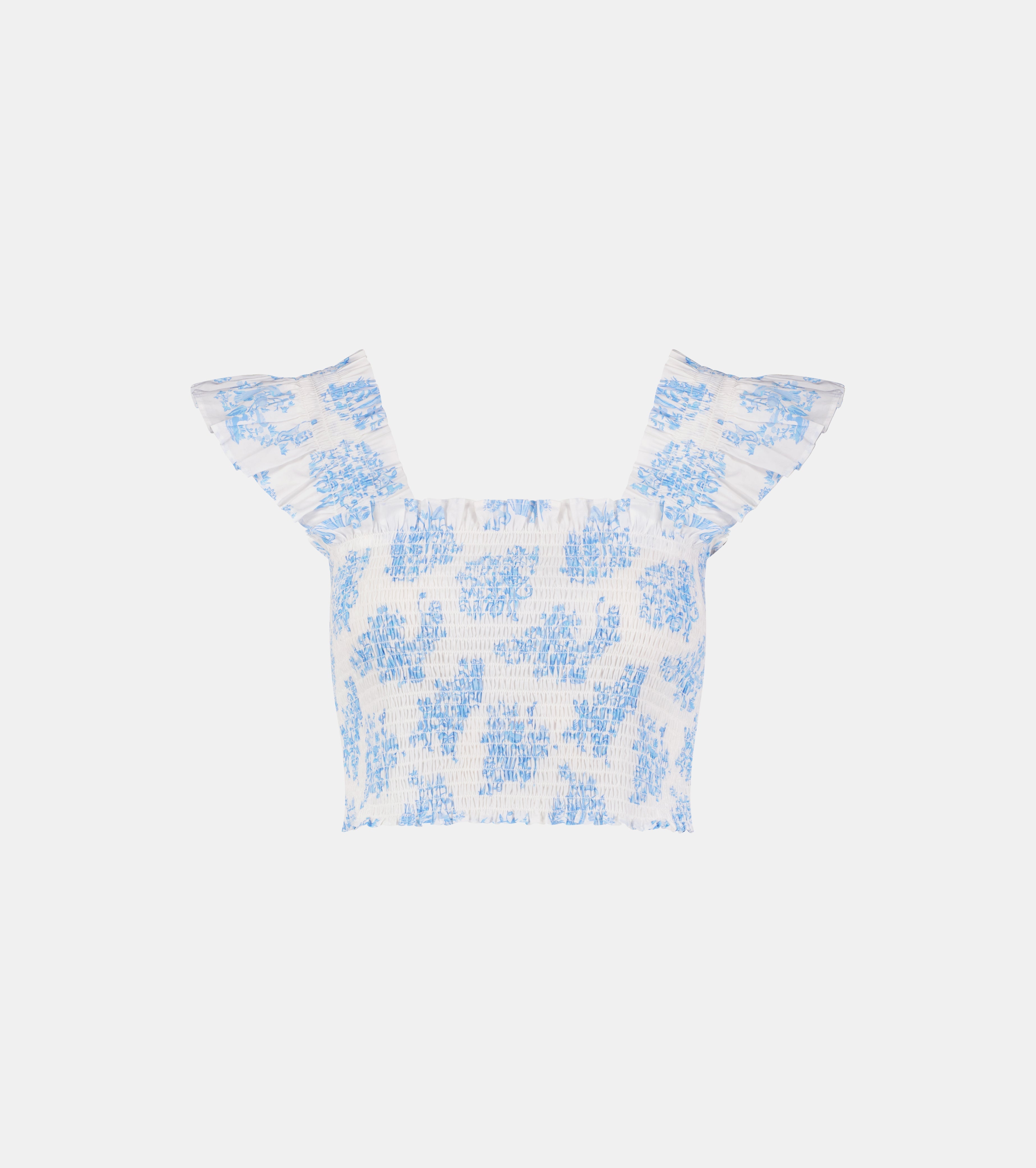 Roller Rabbit x Hill House Cropped Paz Top - Blue Sherwood Forest Monkey