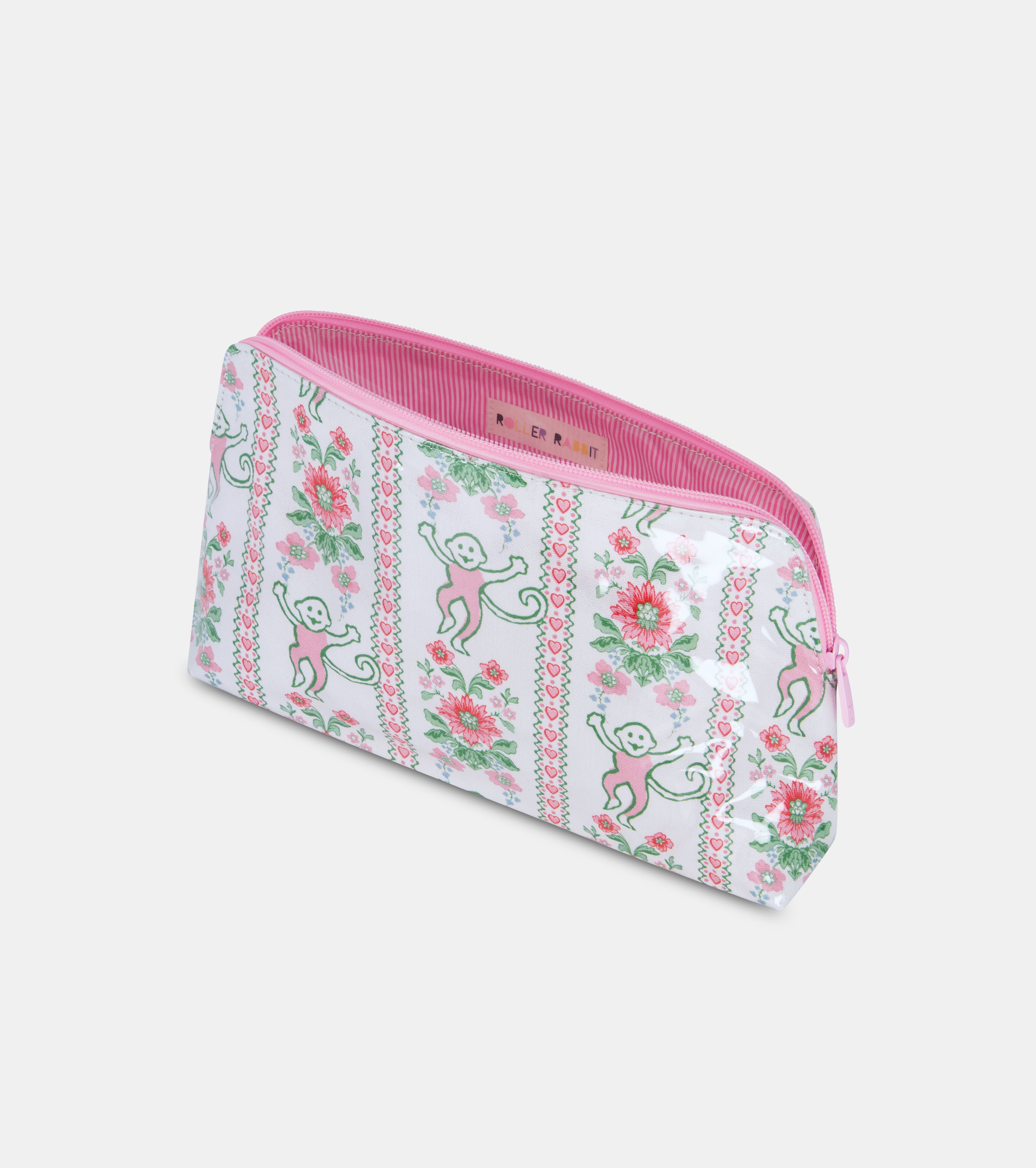 Roller Rabbit x Hill House Large Makeup Bag - Pink Monkey Block Stripe