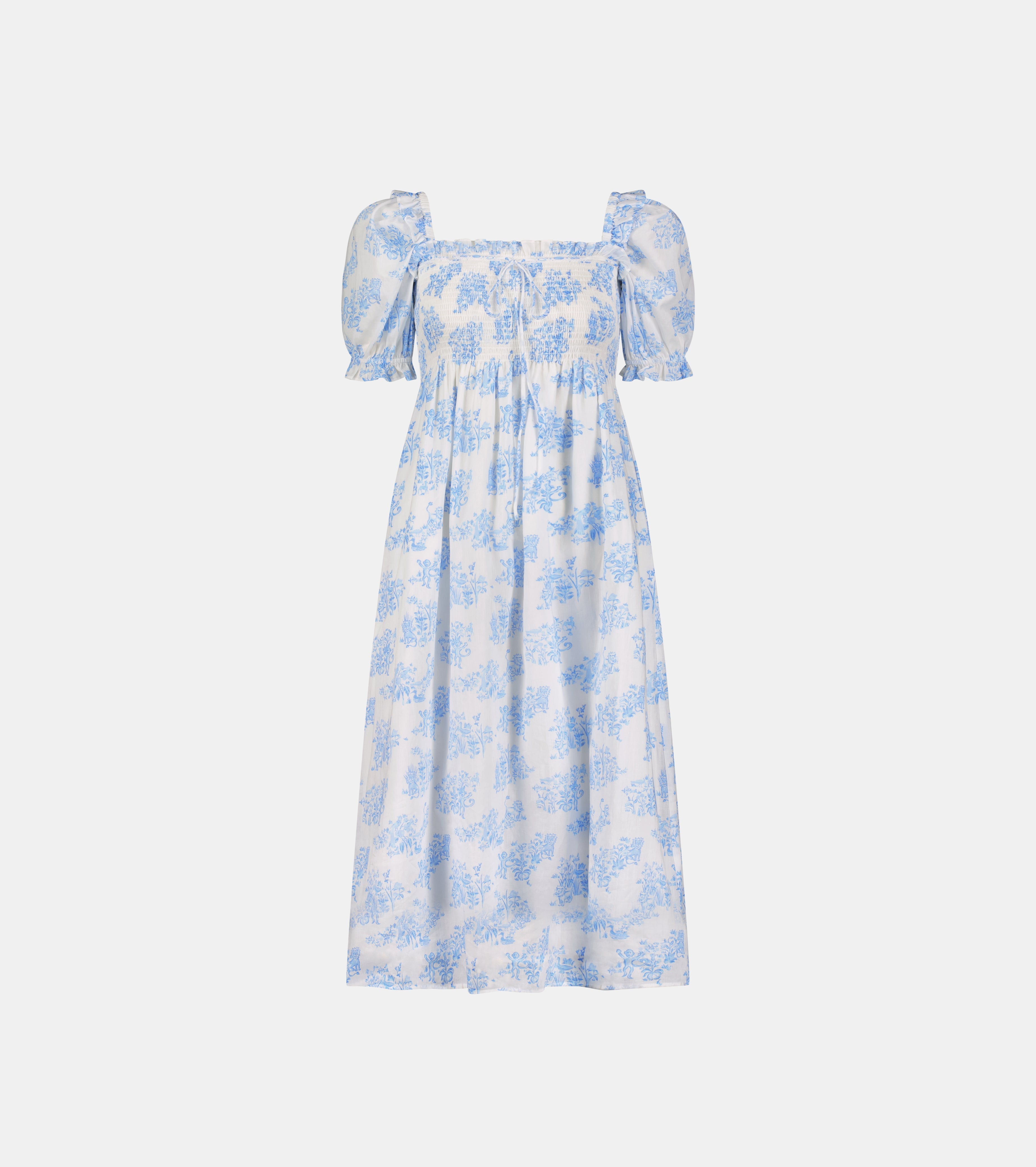 Roller Rabbit x Hill House Scarlett Midi Nap Dress - Blue Sherwood Forest Monkey