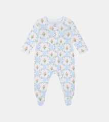 Roller Rabbit x Hill House Infant Zipper Footie - Blue Floral Monkey Trellis