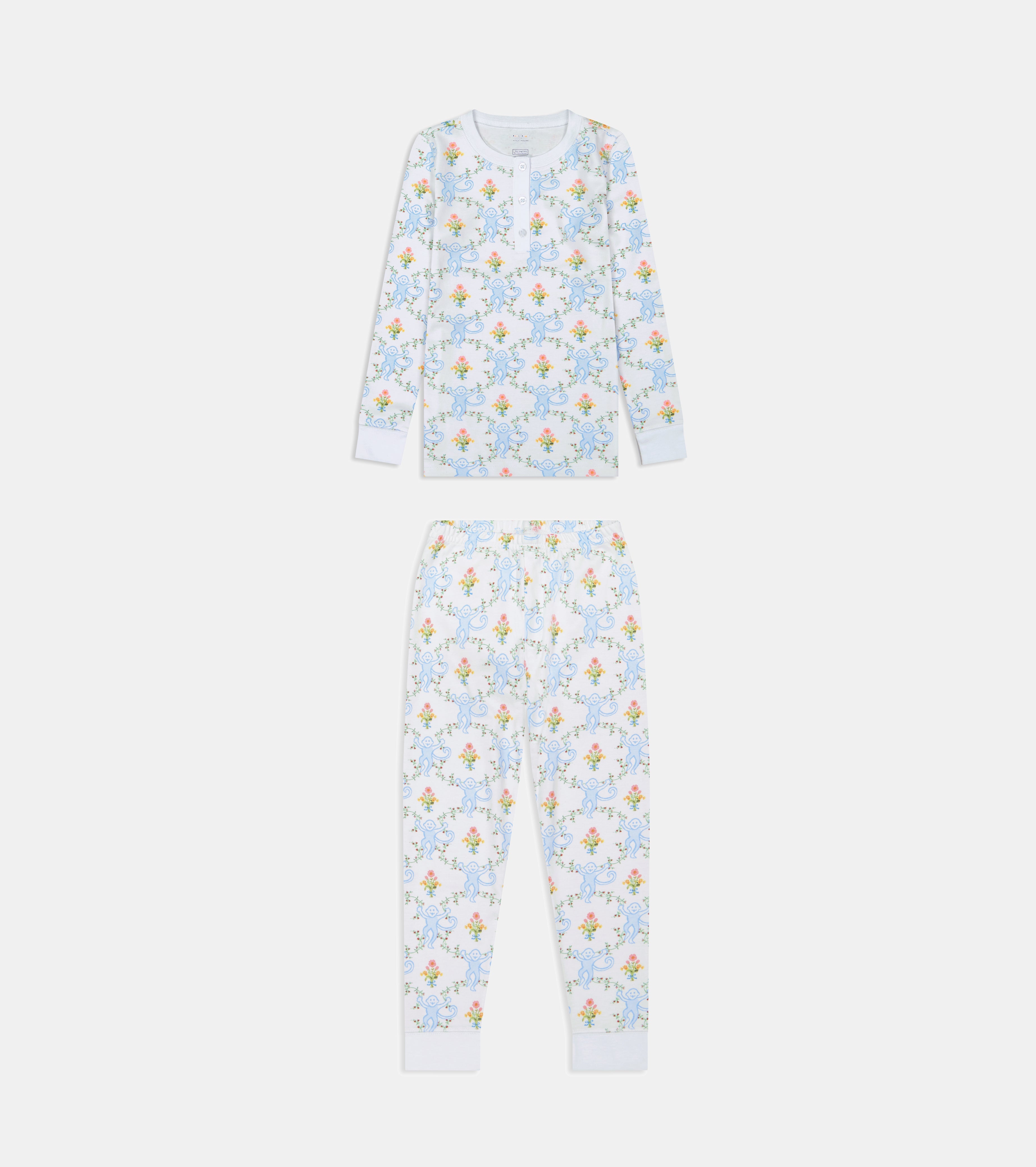 Roller Rabbit x Hill House Kids Pajamas - Blue Floral Monkey Trellis