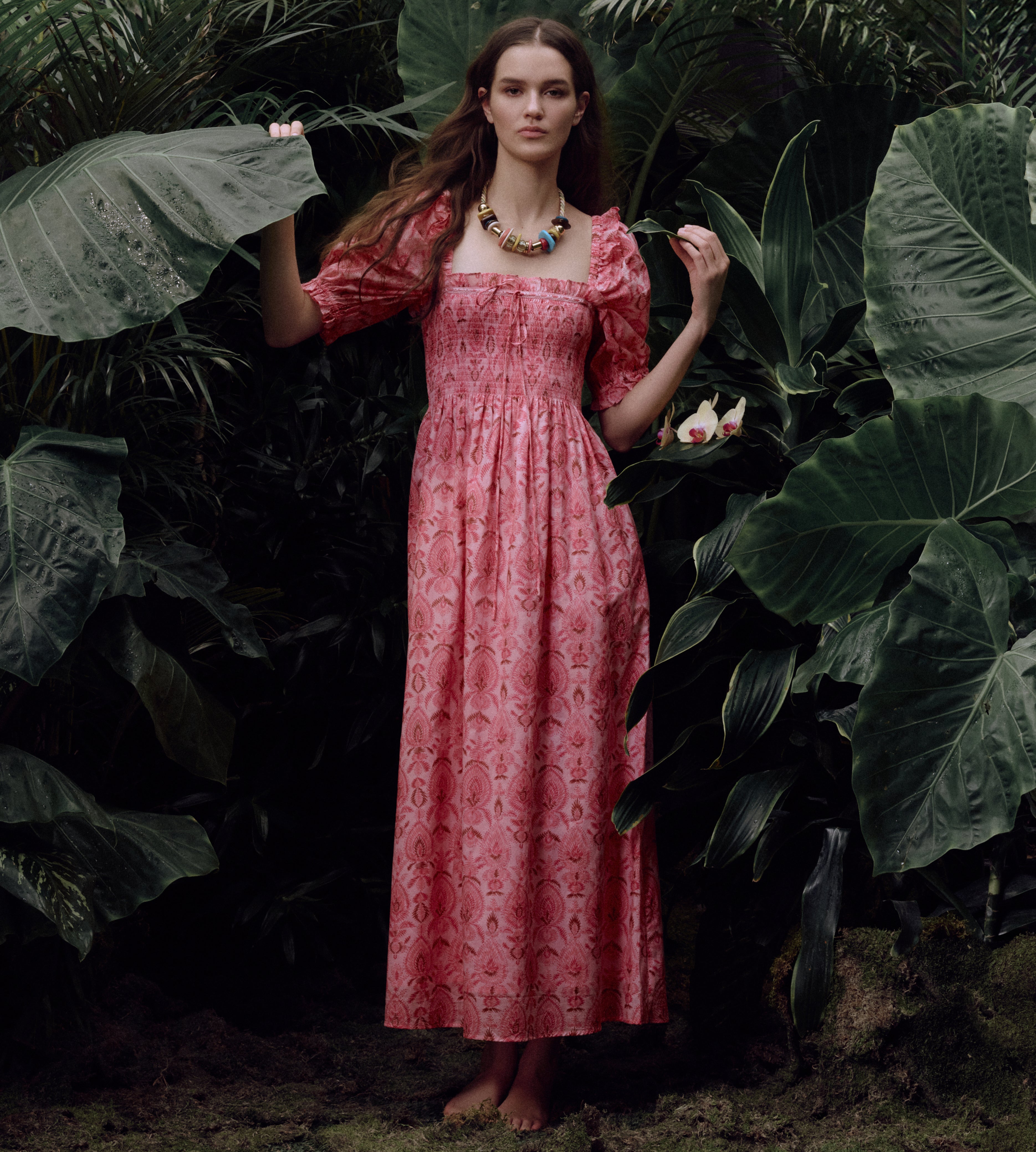 The Scarlett Nap Dress - Pink Palm Ikat