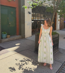 The Cambria Nap Dress - White/Green Arcadia Border