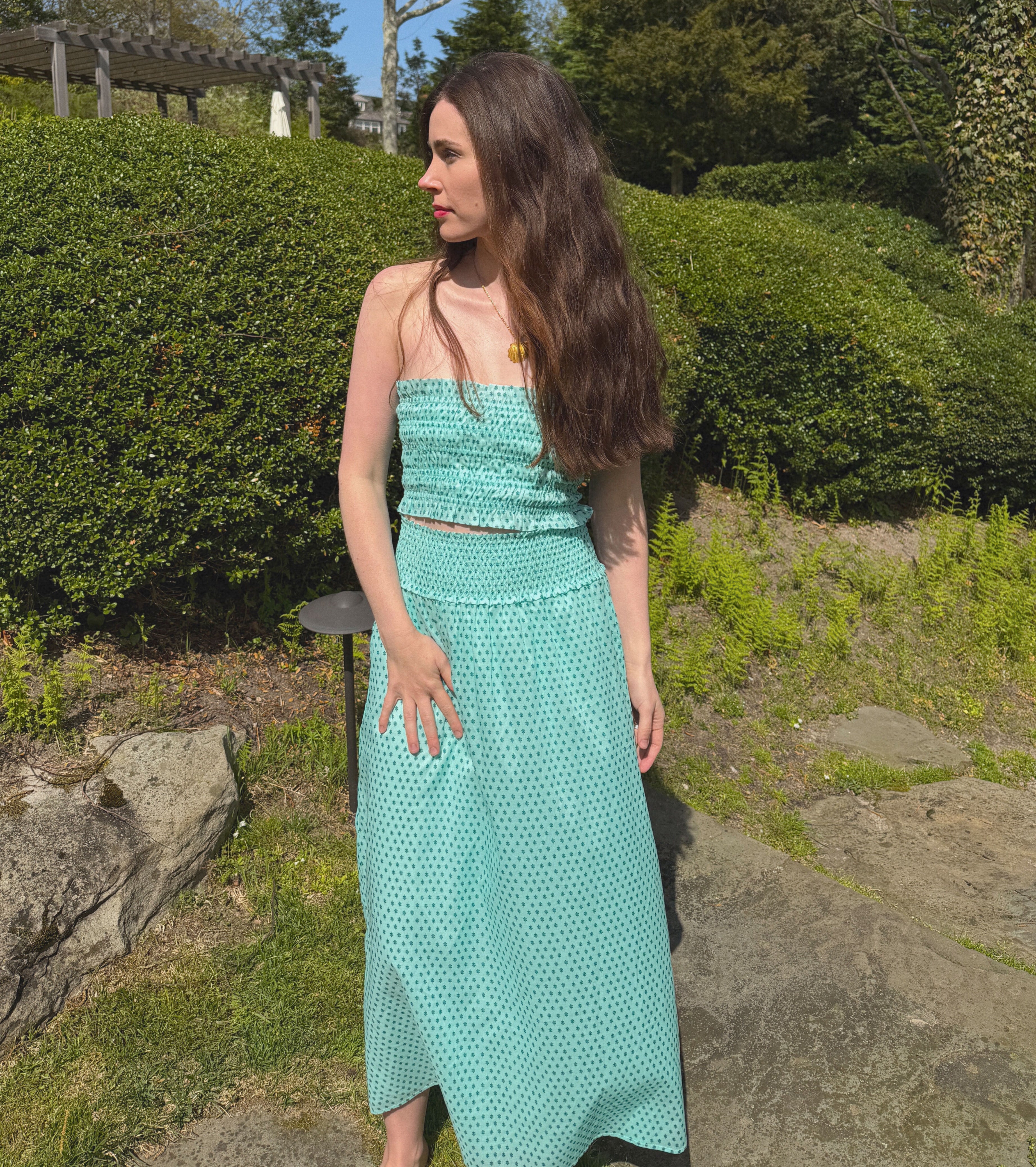 The June Nap Top - Teal Poppy Half Drop